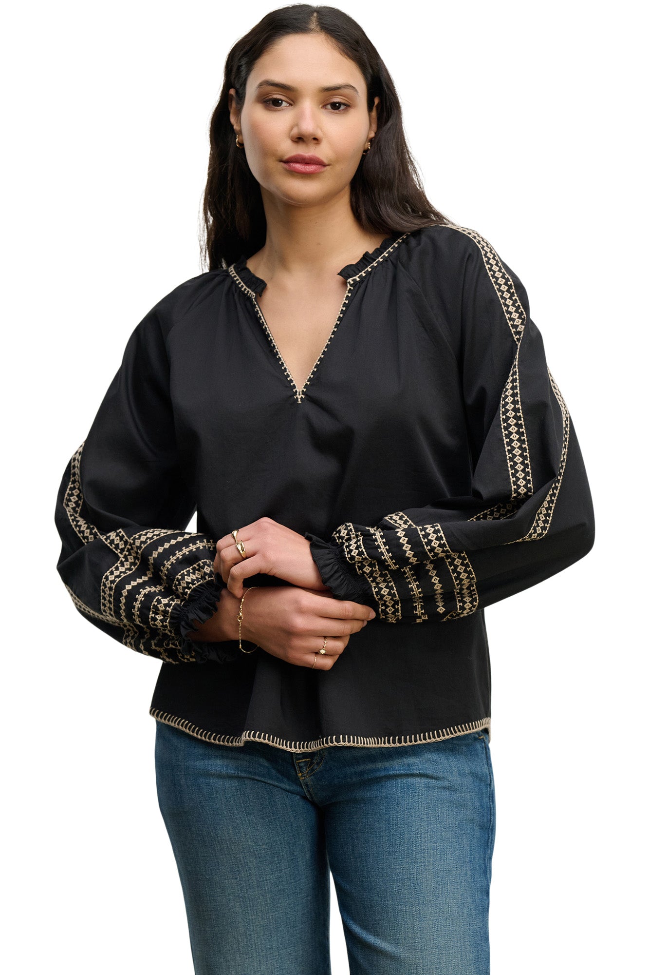 Velvet Scarlett Embroidered Top in Black