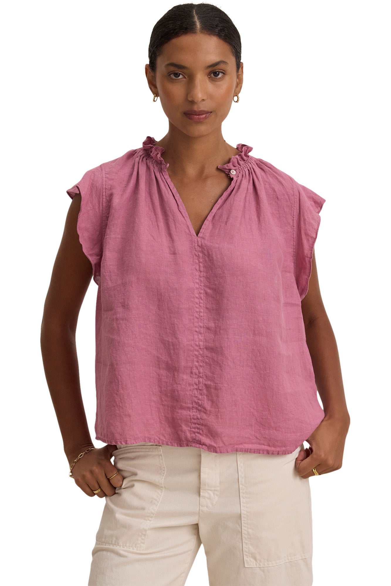 Velvet Semira Woven Linen Top in Beet