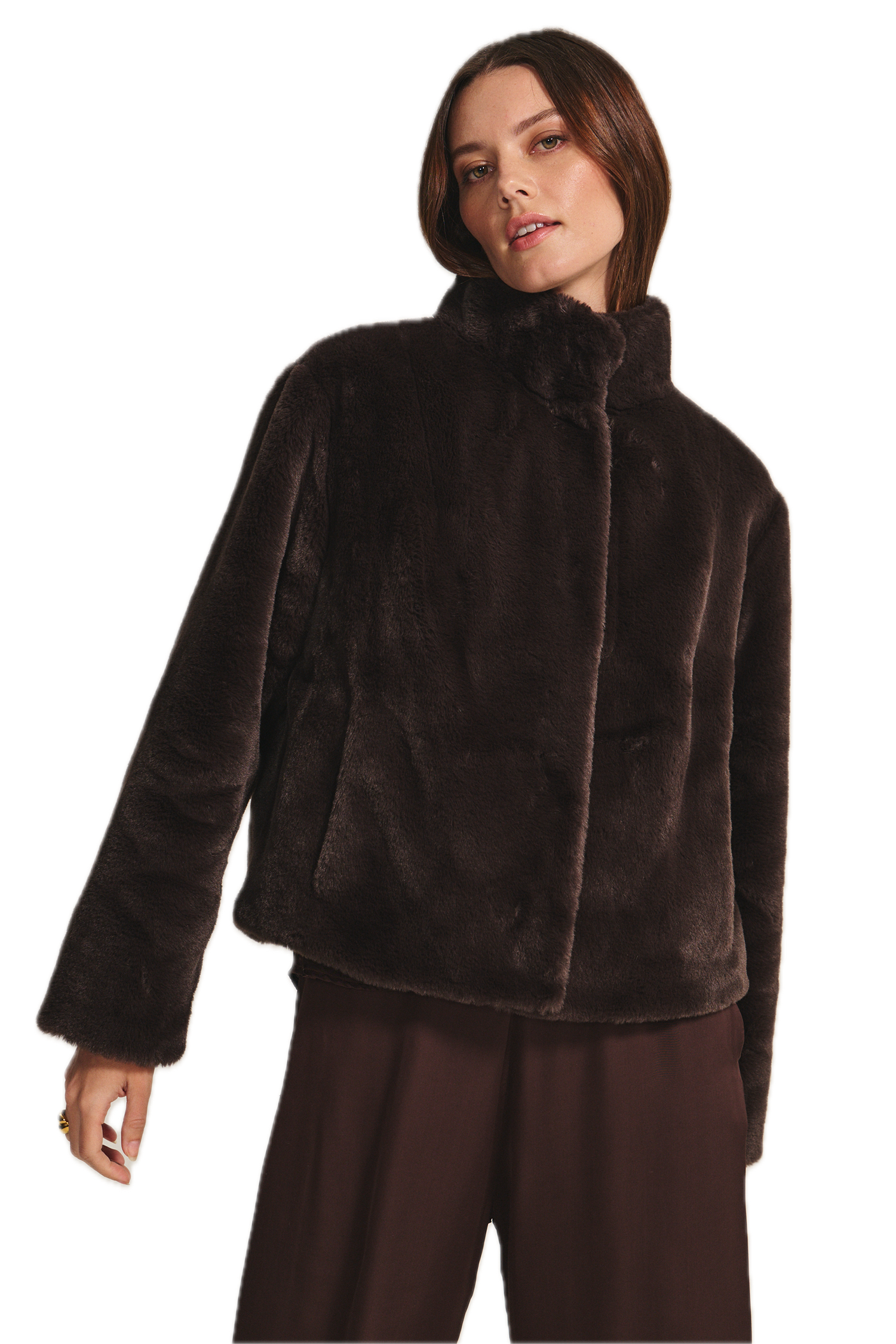 Velvet Sheena Faux Fur Short Jacket in Espresso