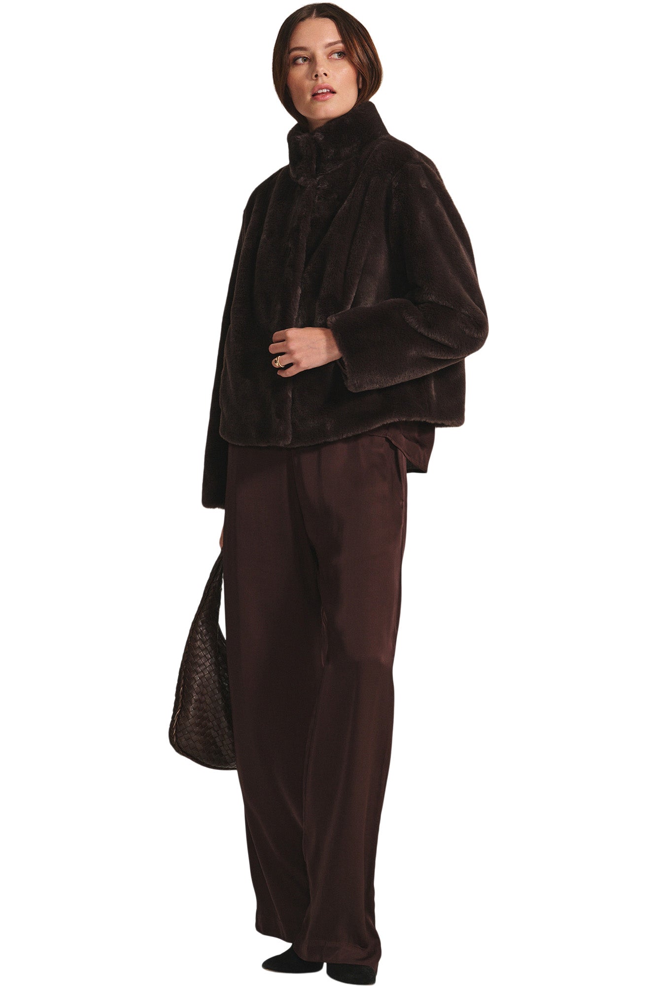 Velvet Sheena Faux Fur Short Jacket in Espresso