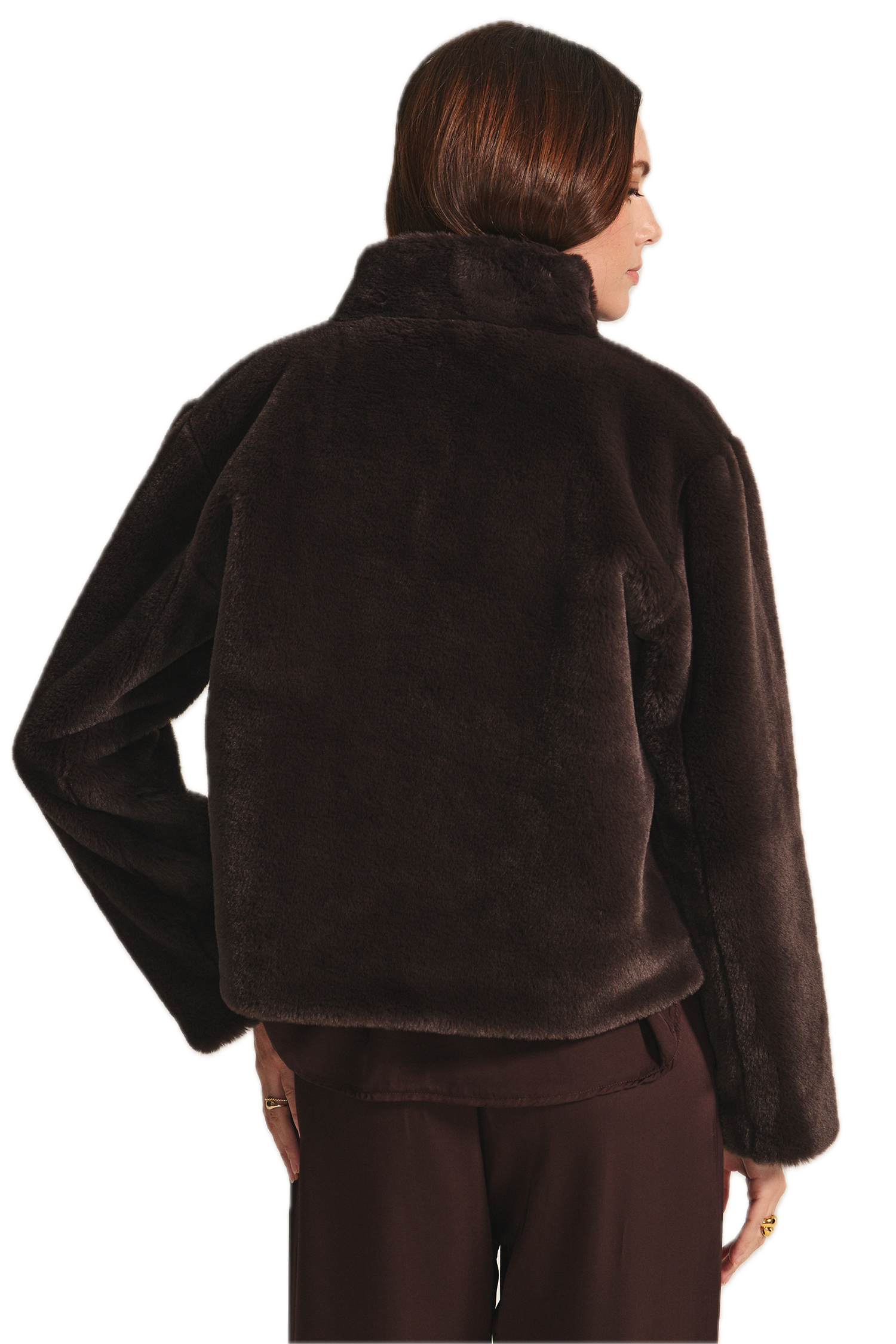 Velvet Sheena Faux Fur Short Jacket in Espresso