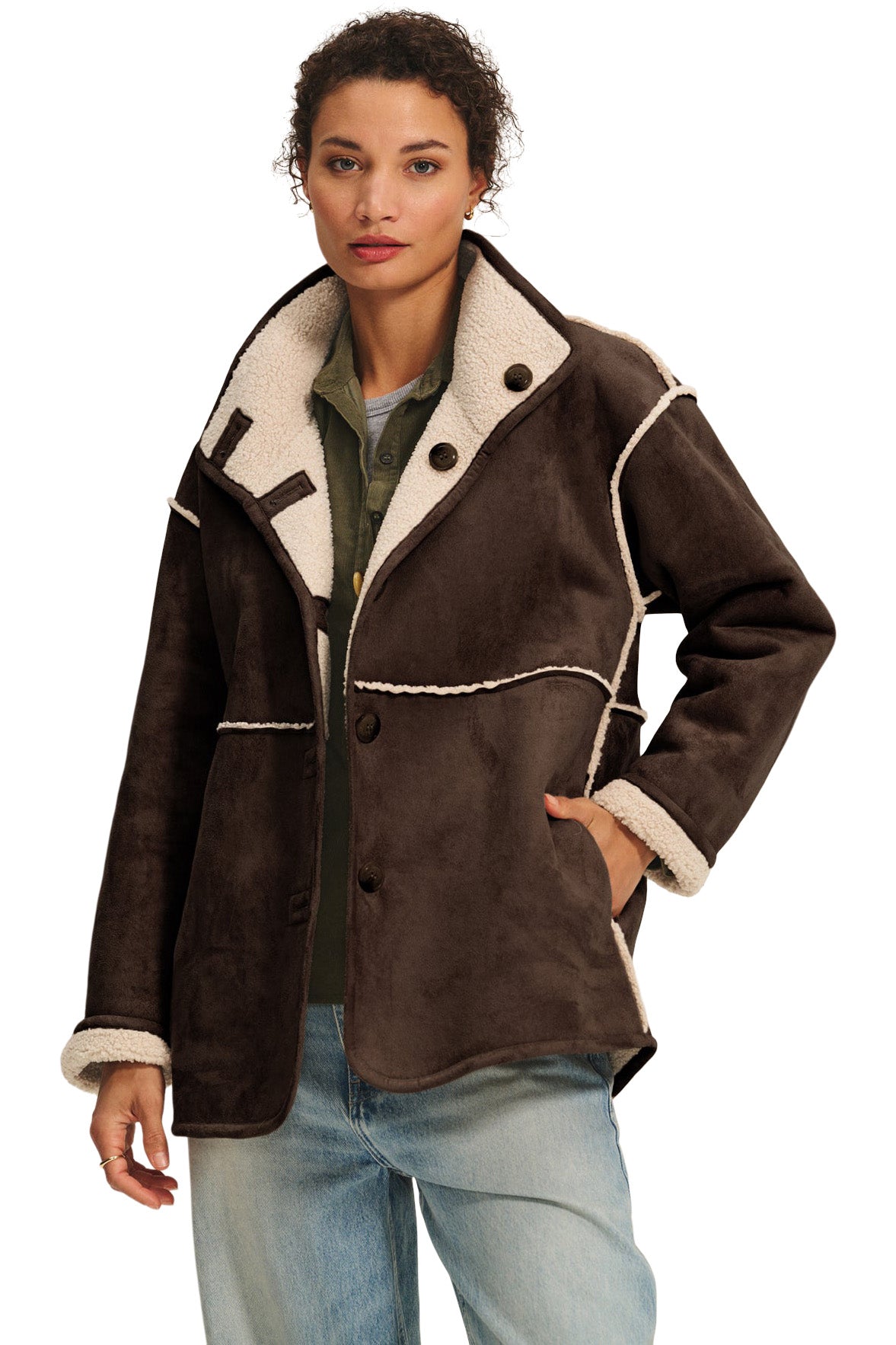 Velvet Shona Sherpa Reversible Jacket in Espresso