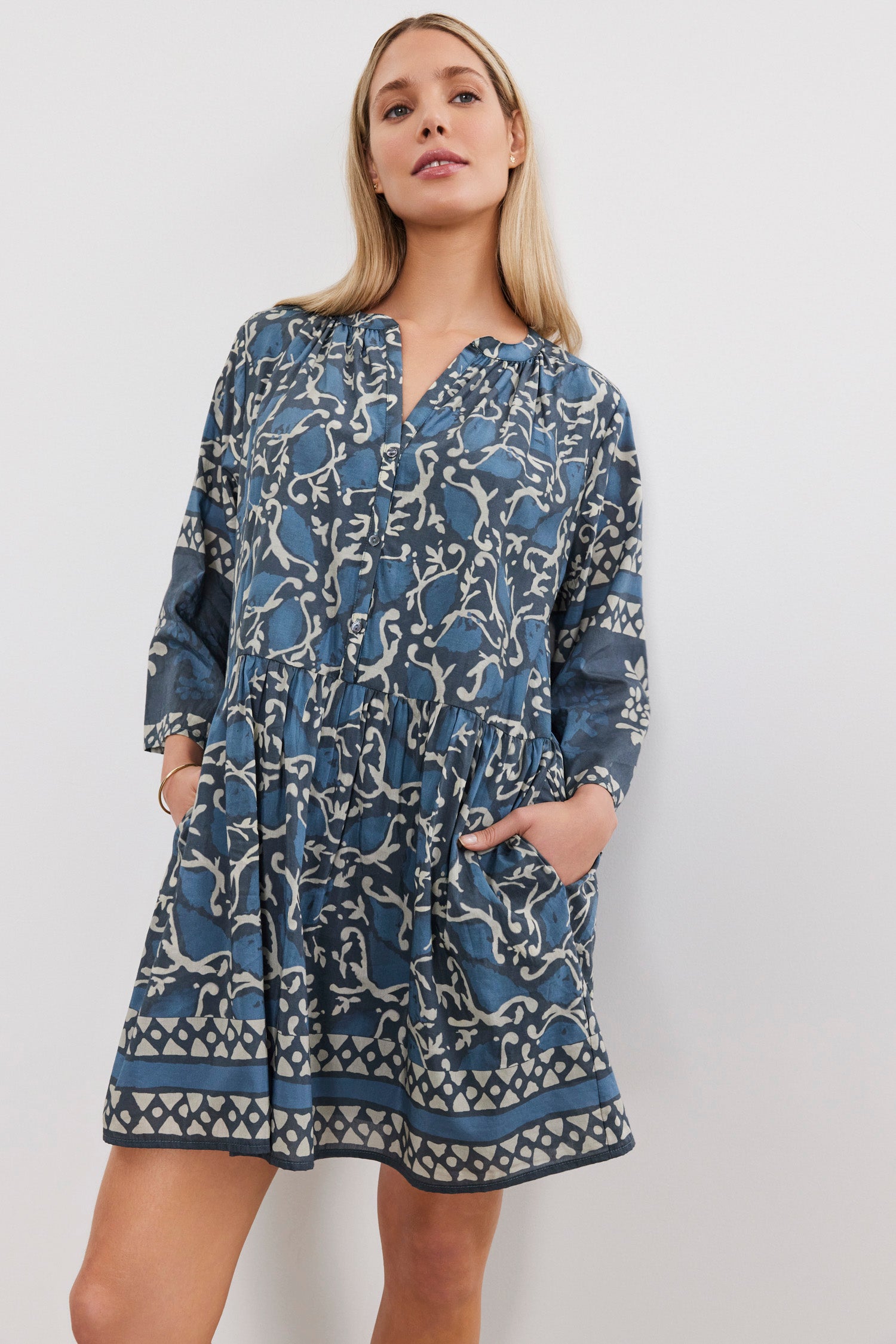 Velvet Talia Printed Dress in Blue