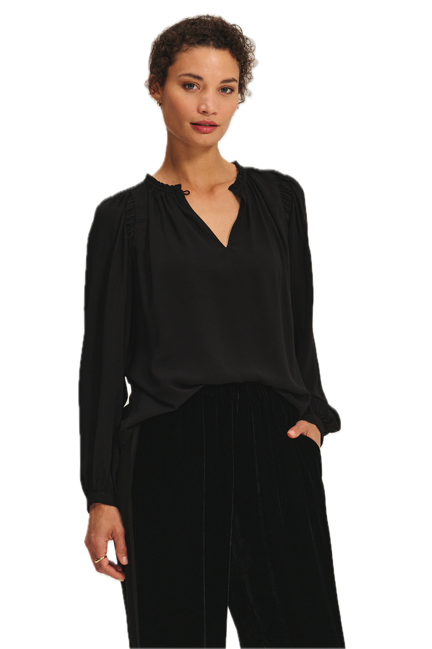 Velvet Tamara Rayon Challis Top in Black