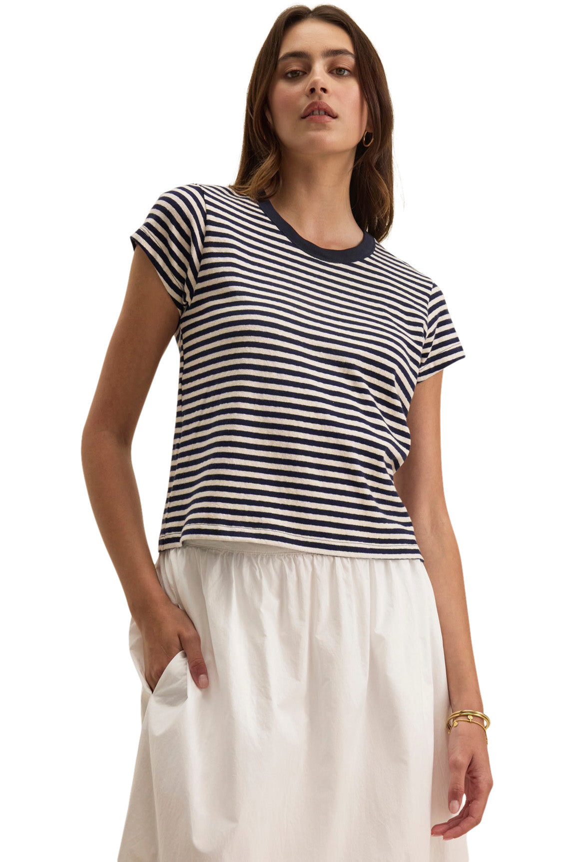 Velvet Tash Short Sleeve Crewneck Tee in Navy