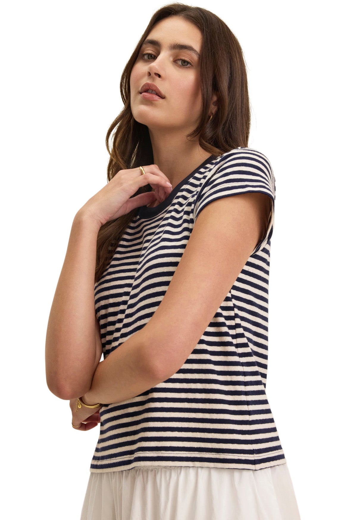 Velvet Tash Short Sleeve Crewneck Tee in Navy