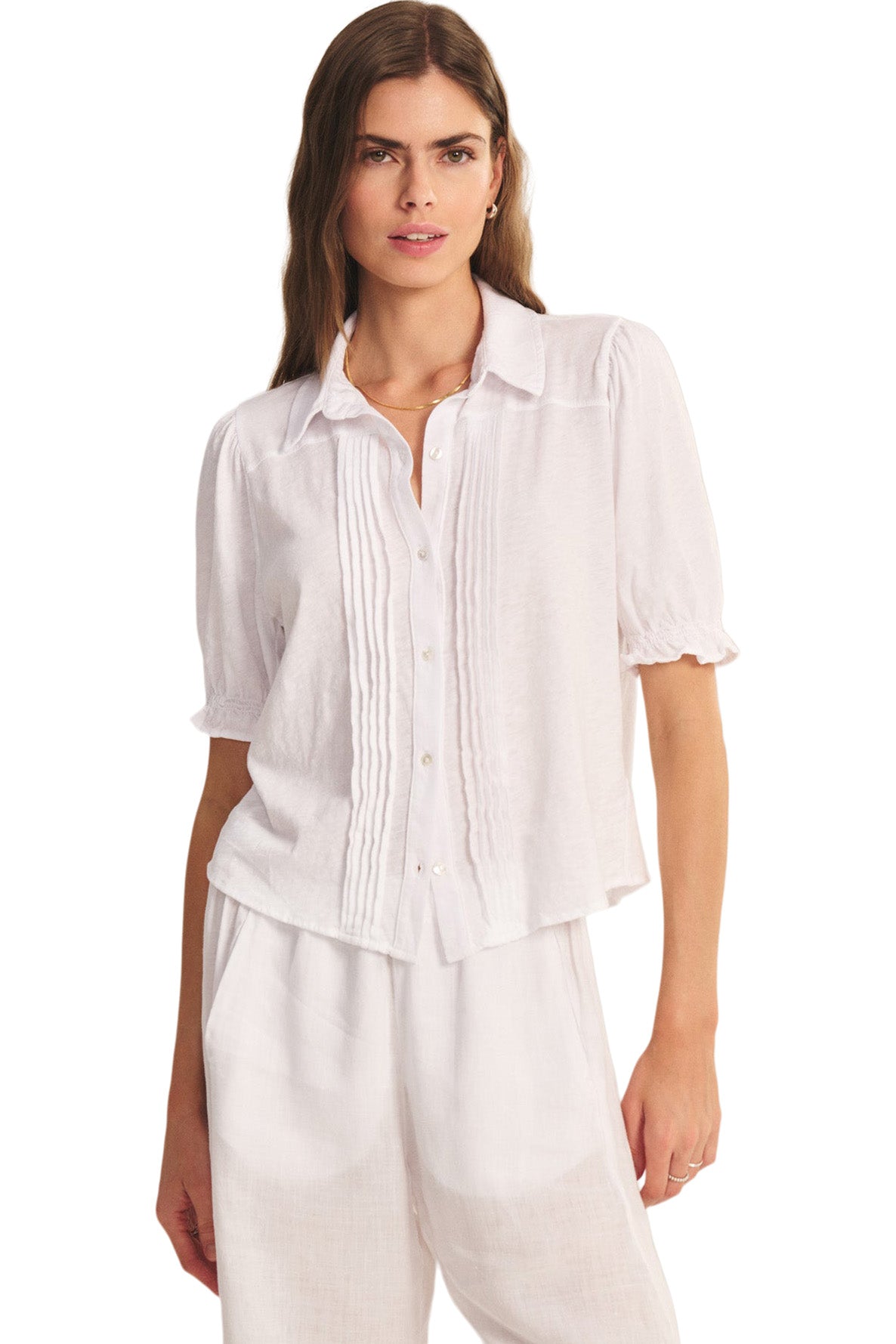 Velvet Tatum Collared Top in White