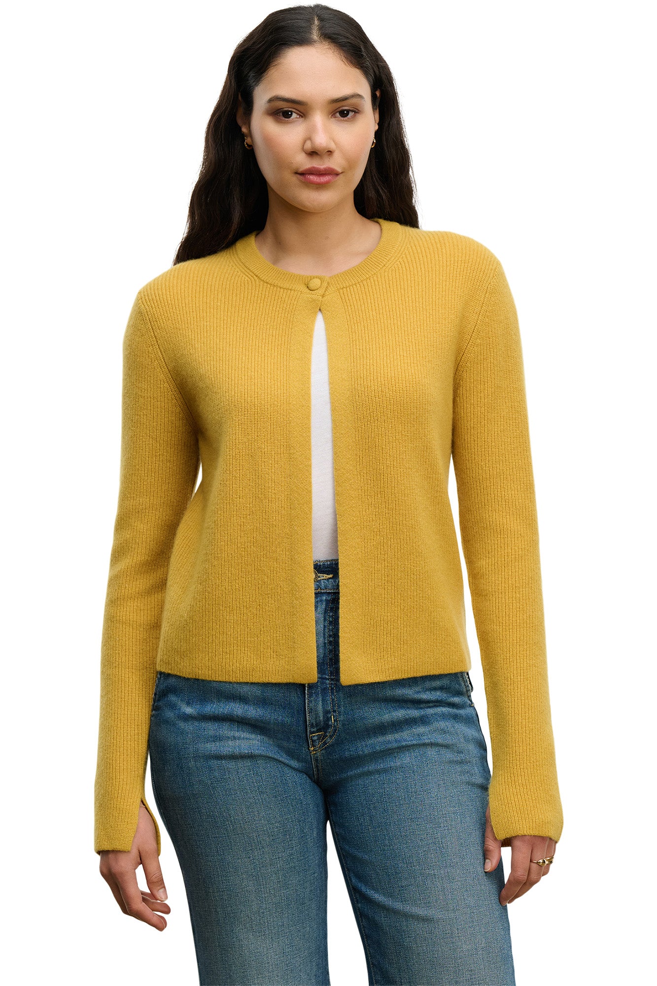 Velvet Tina Cashmere Cardigan in Mustard
