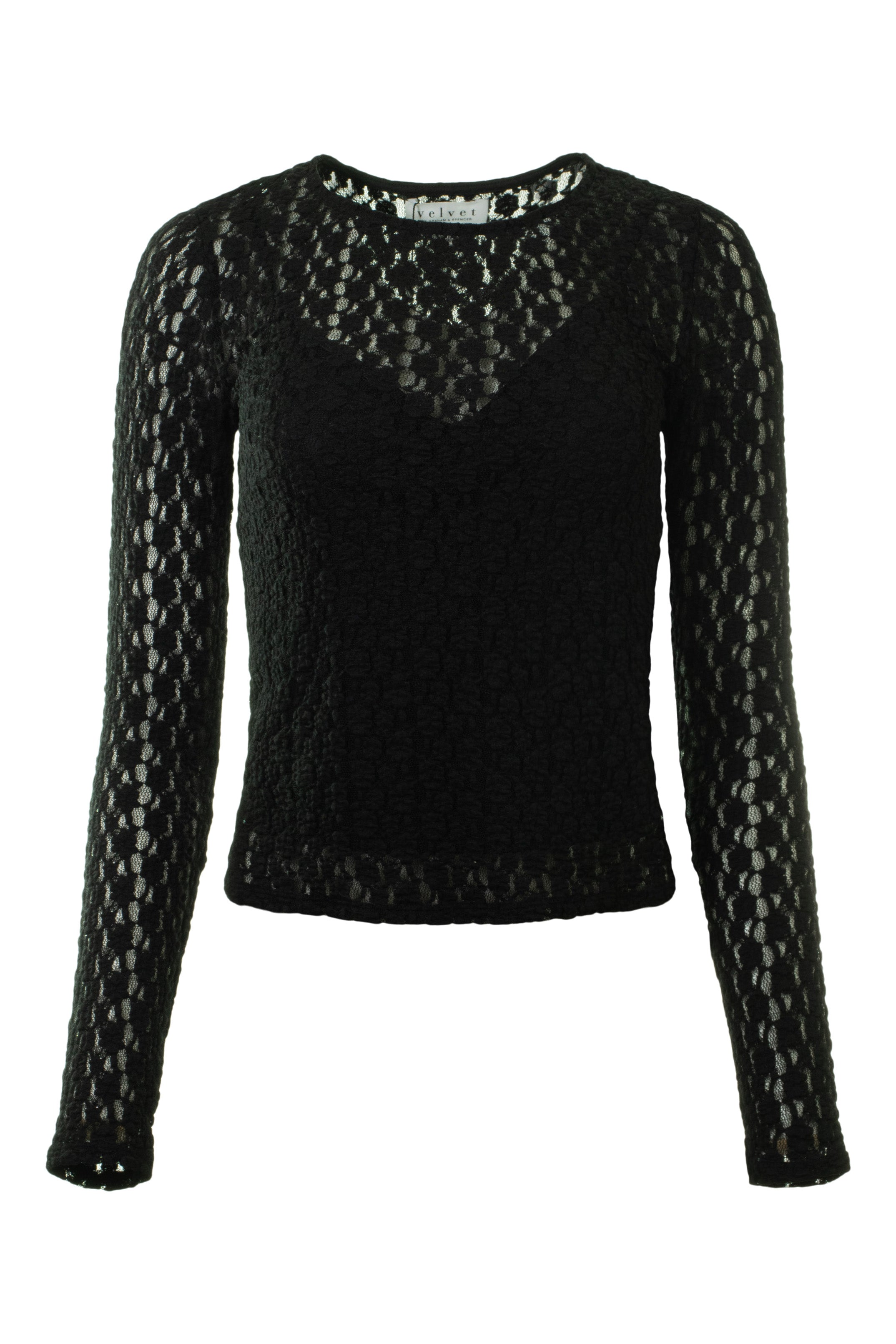 Velvet Tori Long Sleeve Lace Top in Black