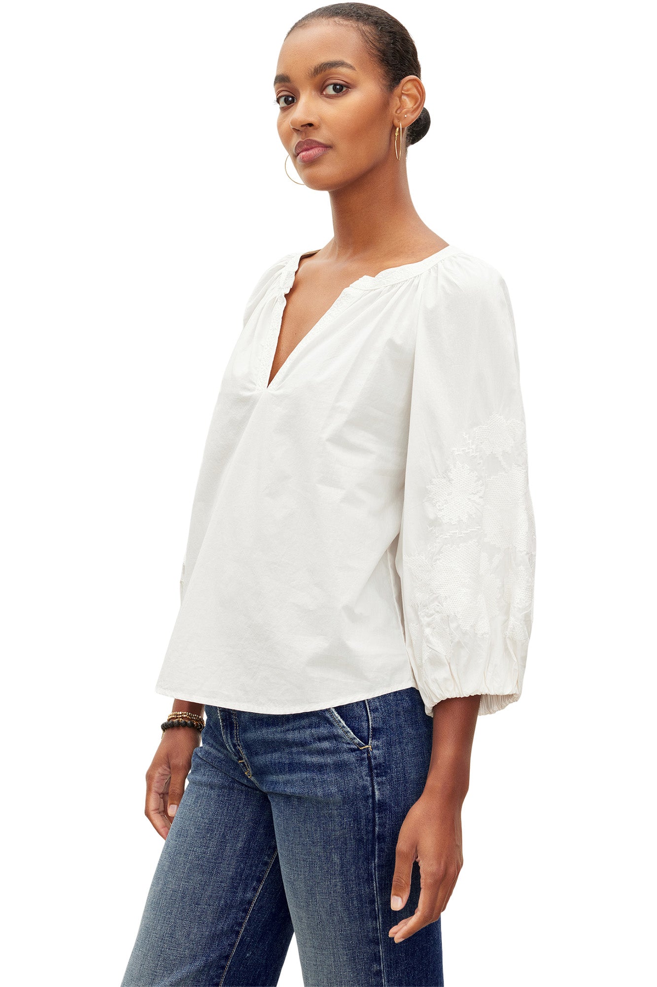 Velvet Trina Embroidered Top in Off White