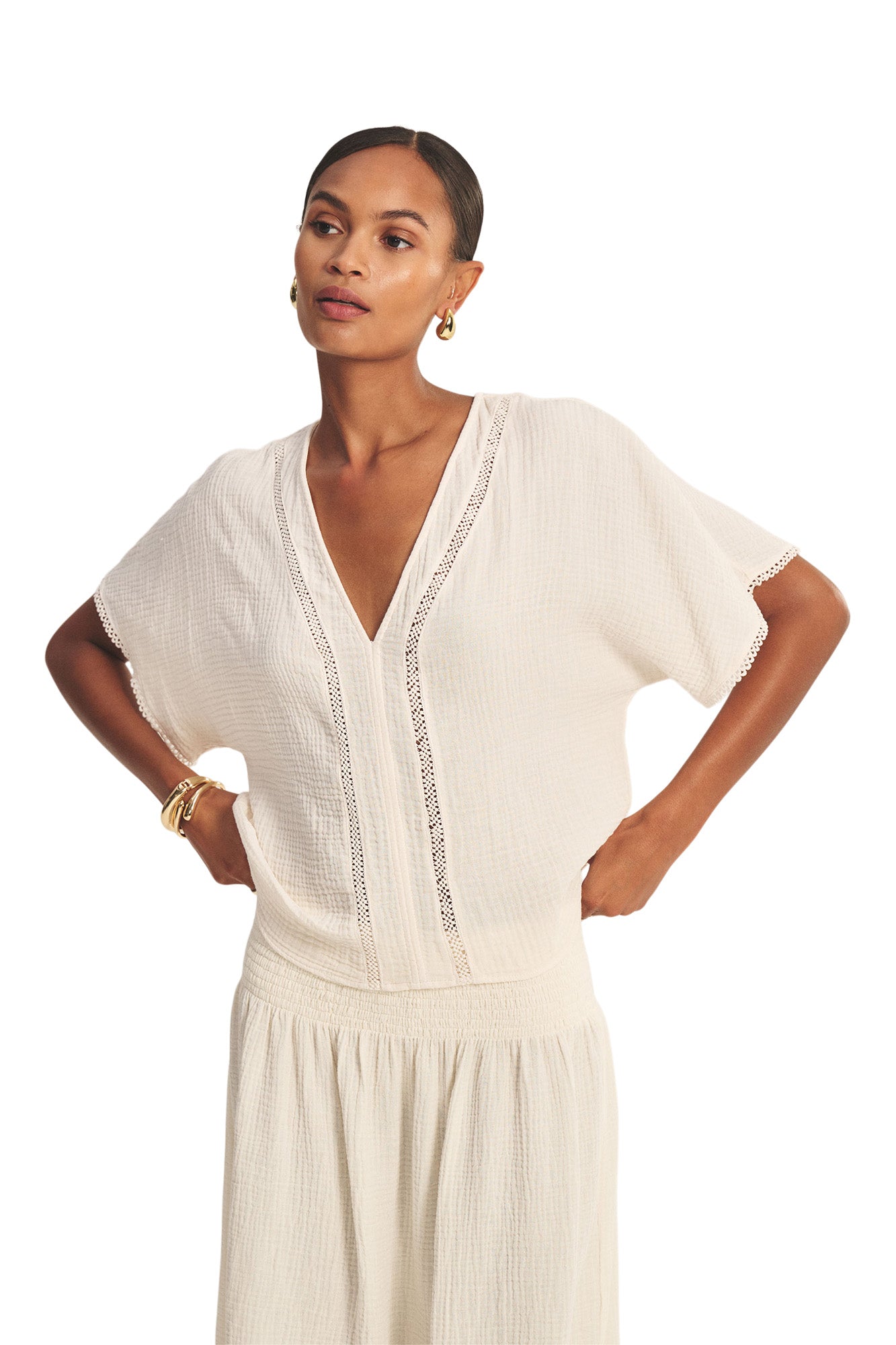 Velvet Verna Short Sleeve Top in Coconut