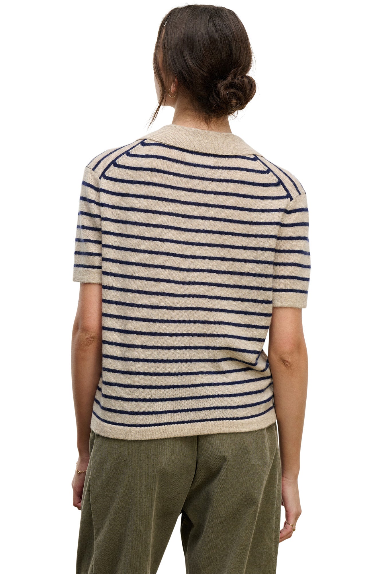 Velvet Yael Polo Sweater in Oatmeal - Navy