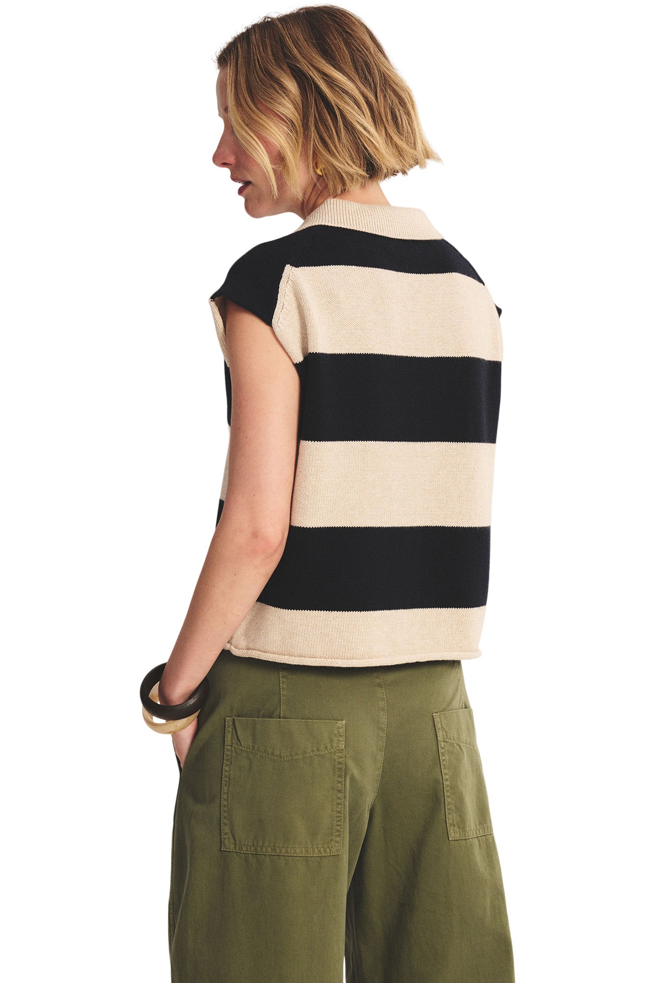 Velvet Zoella Striped Sweater in Oat Navy