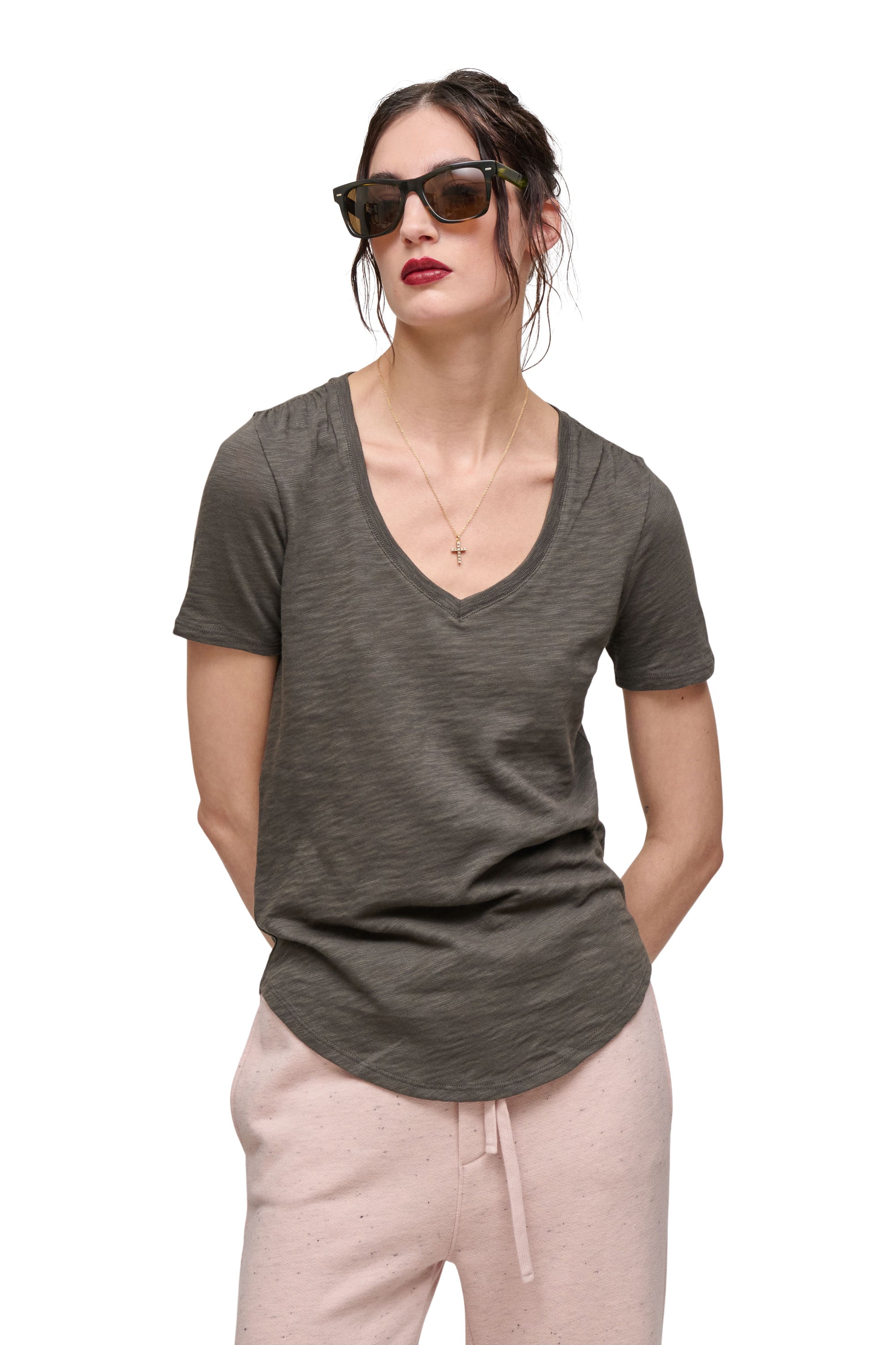 ATM Slub Jersey V-neck Tee in Coal