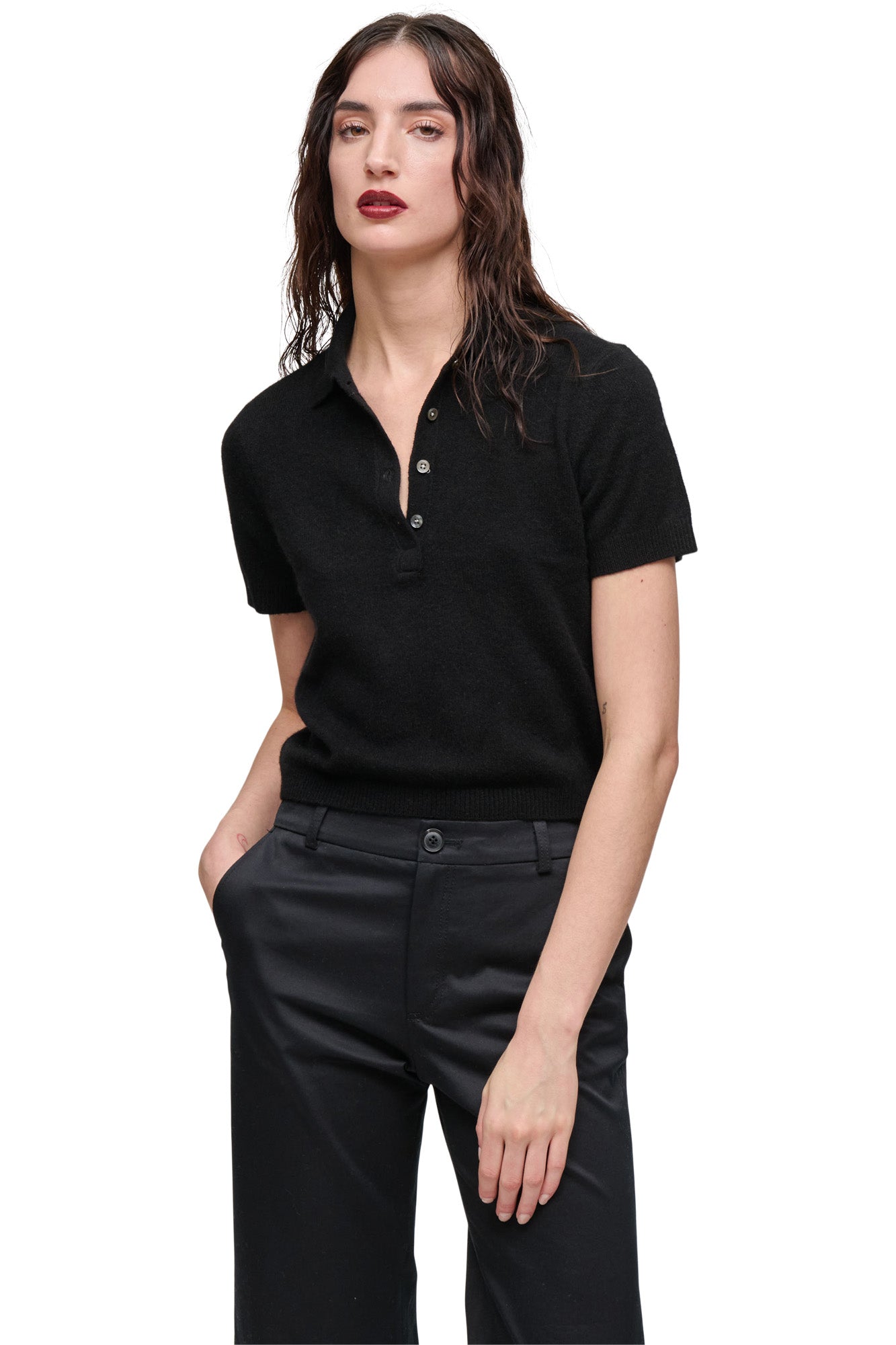 ATM Cashmere Expsed Seam Top in Black