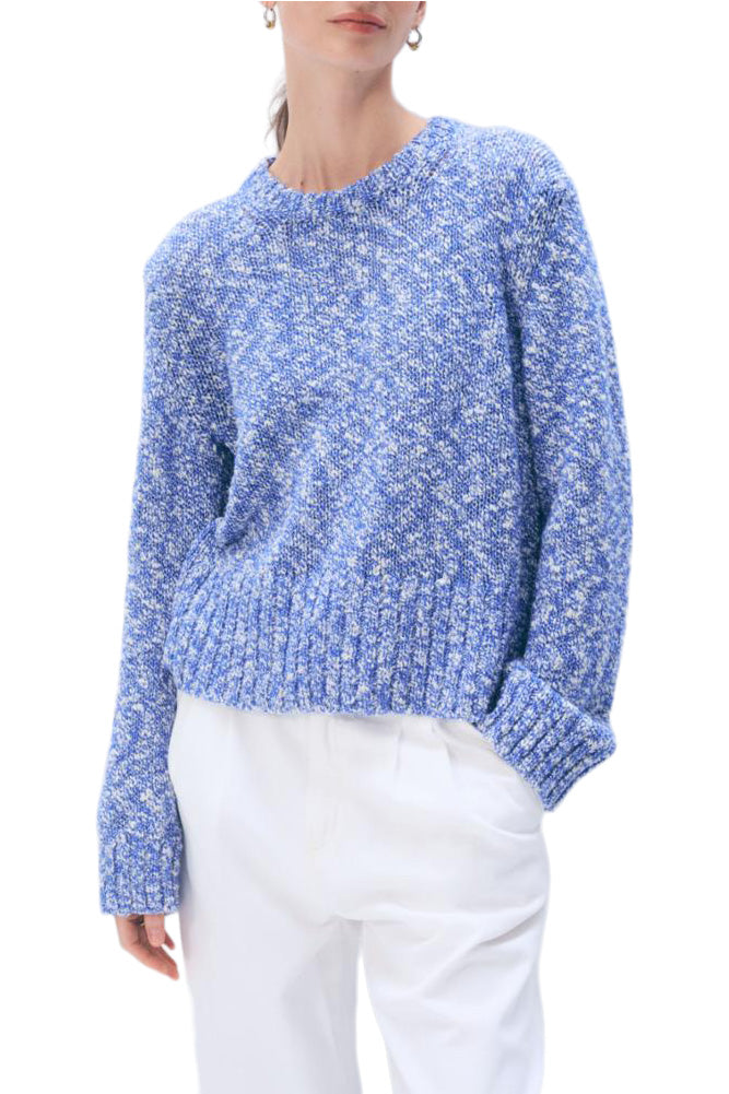 White & Warren Marled Cotton Crewneck Sweater in Blue Indigo Marl