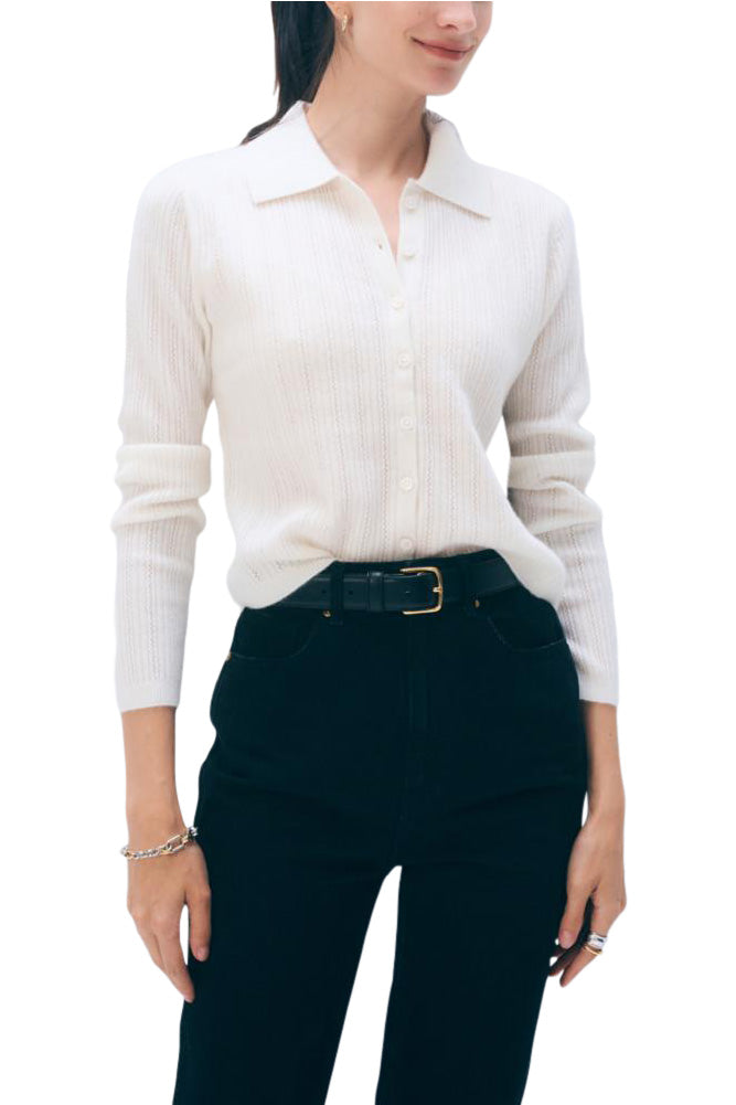 White & Warren Cashmere Pointelle Shirt