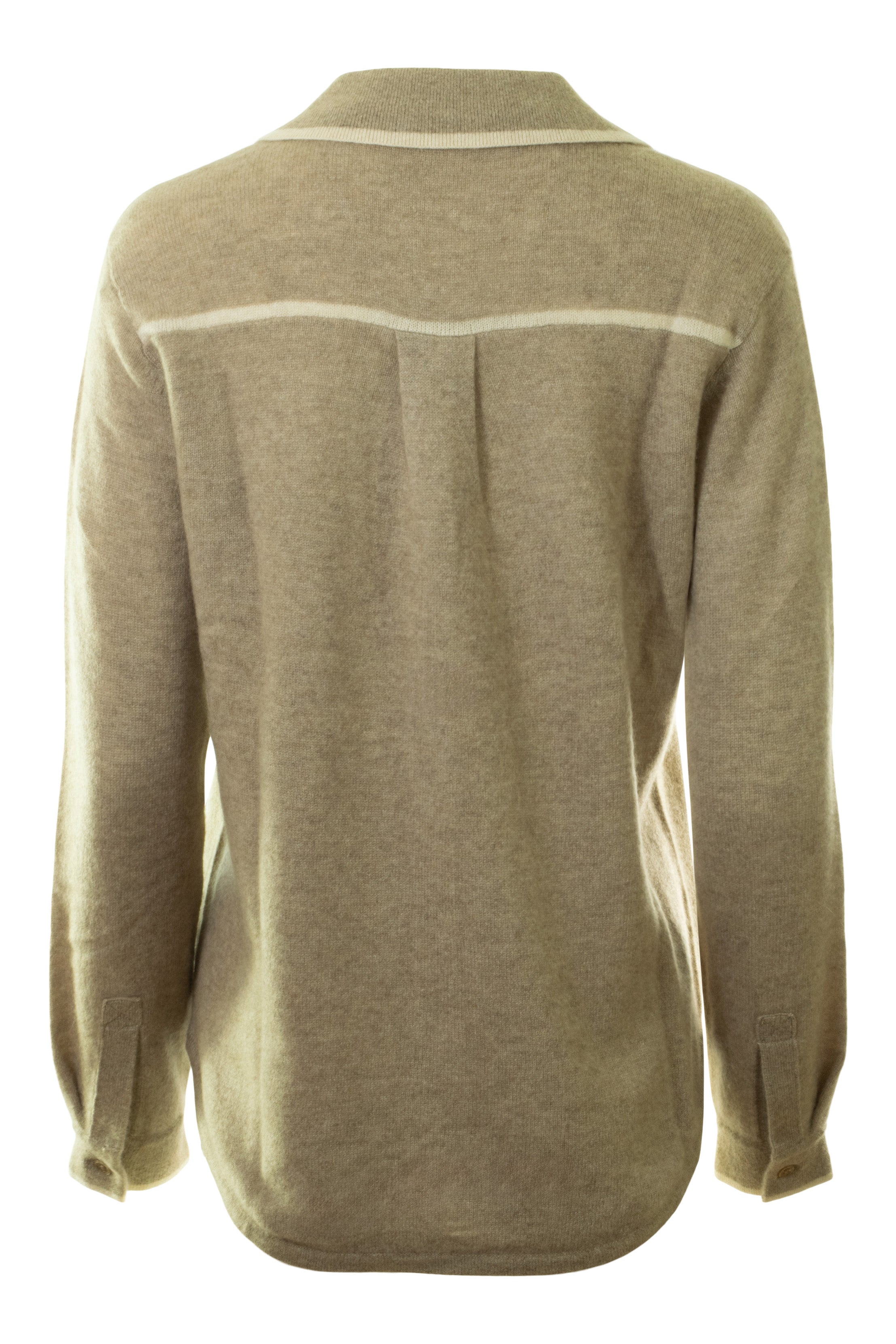 White & Warren White Warren Cashmere Tipped Button Shirt in Taupe - Natural
