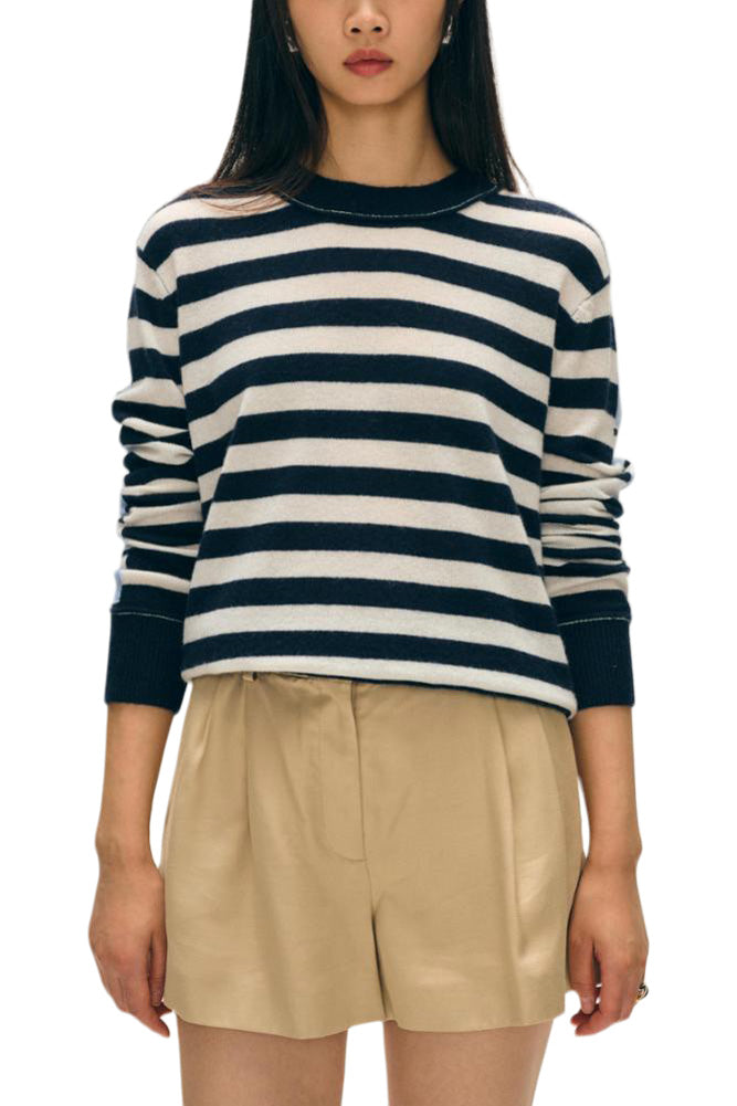 White & Warren Cashmere Striped Sweater in Blue Combo