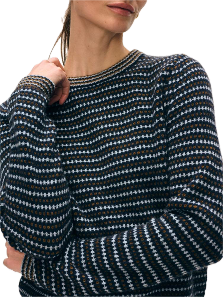 White & Warren Cashmere Textured Stripe Sweater in Blue Combo