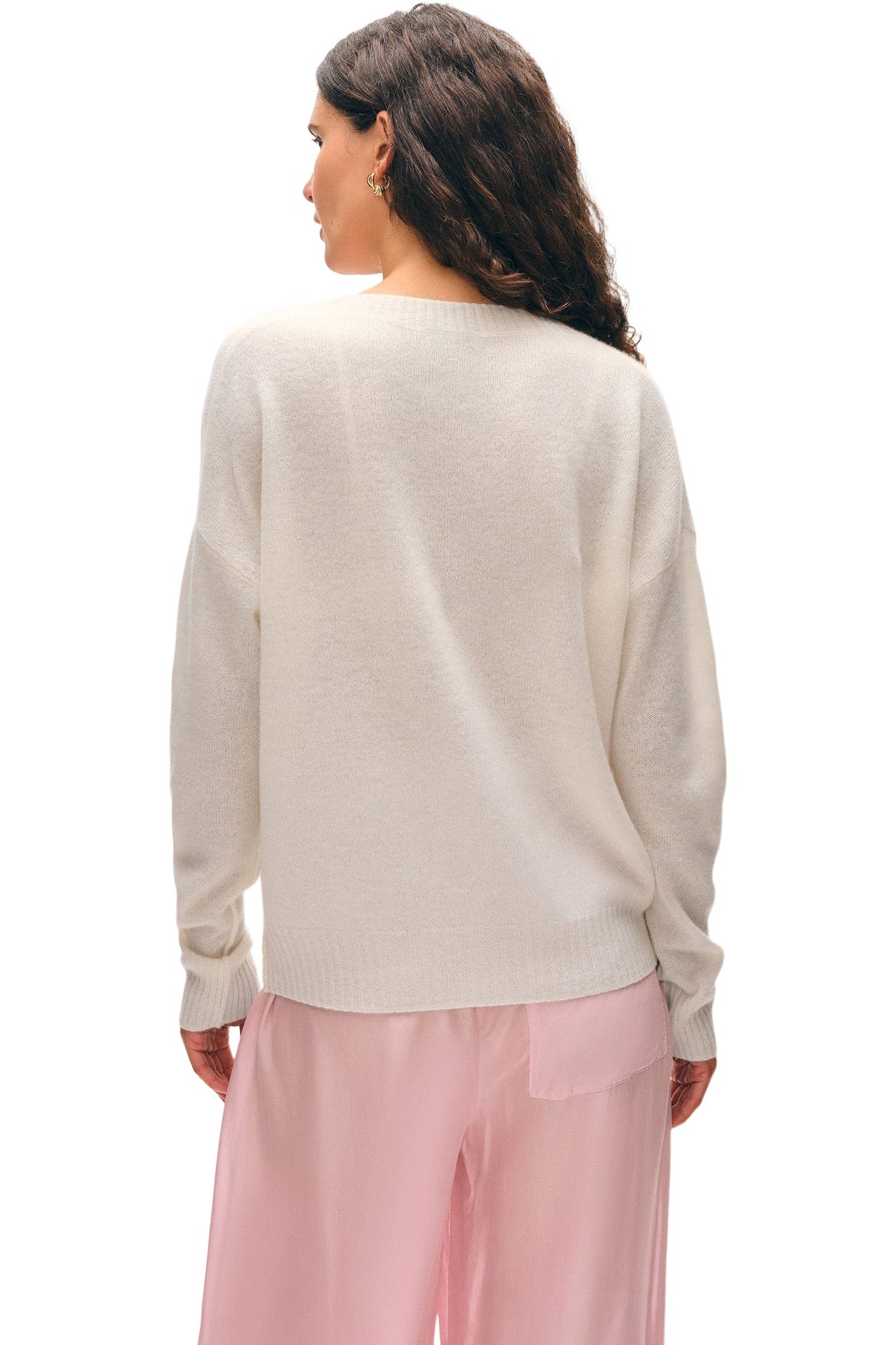 White & Warren Cashmere Featherweight V-neck in Soft White