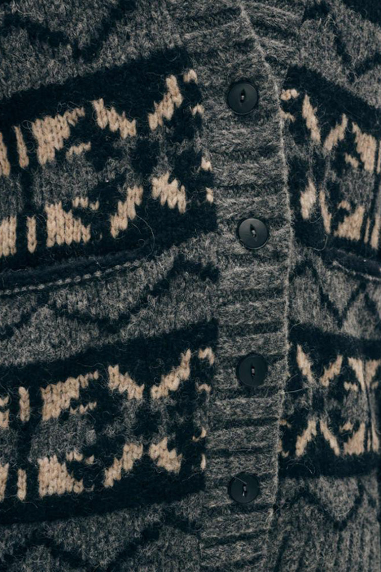 White & Warren Alpaca Blend Fair Isle Cardigan in Grey Combo