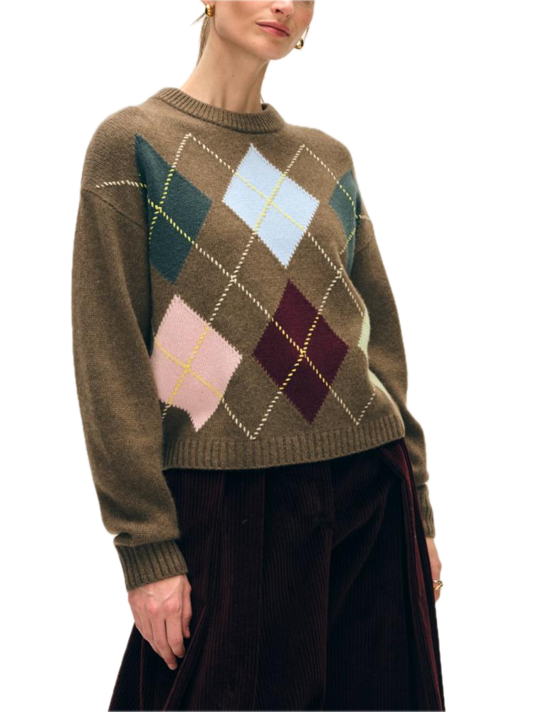 White & Warren Cashmere Argyle Crewneck Sweater