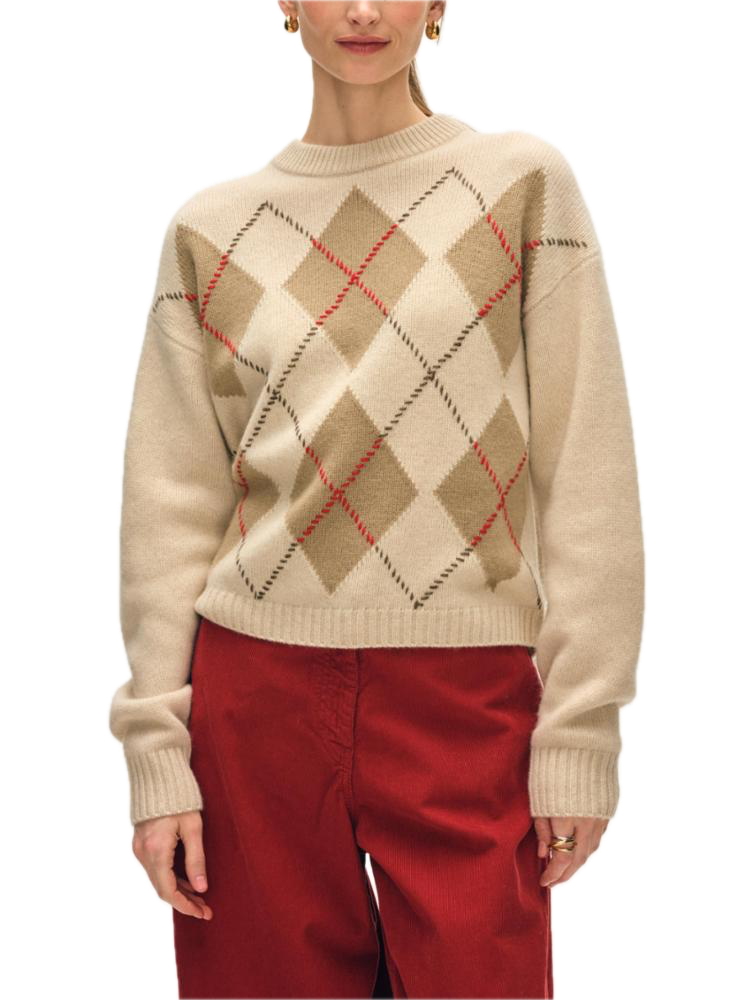 White & Warren Cashmere Argyle Crewneck Sweater
