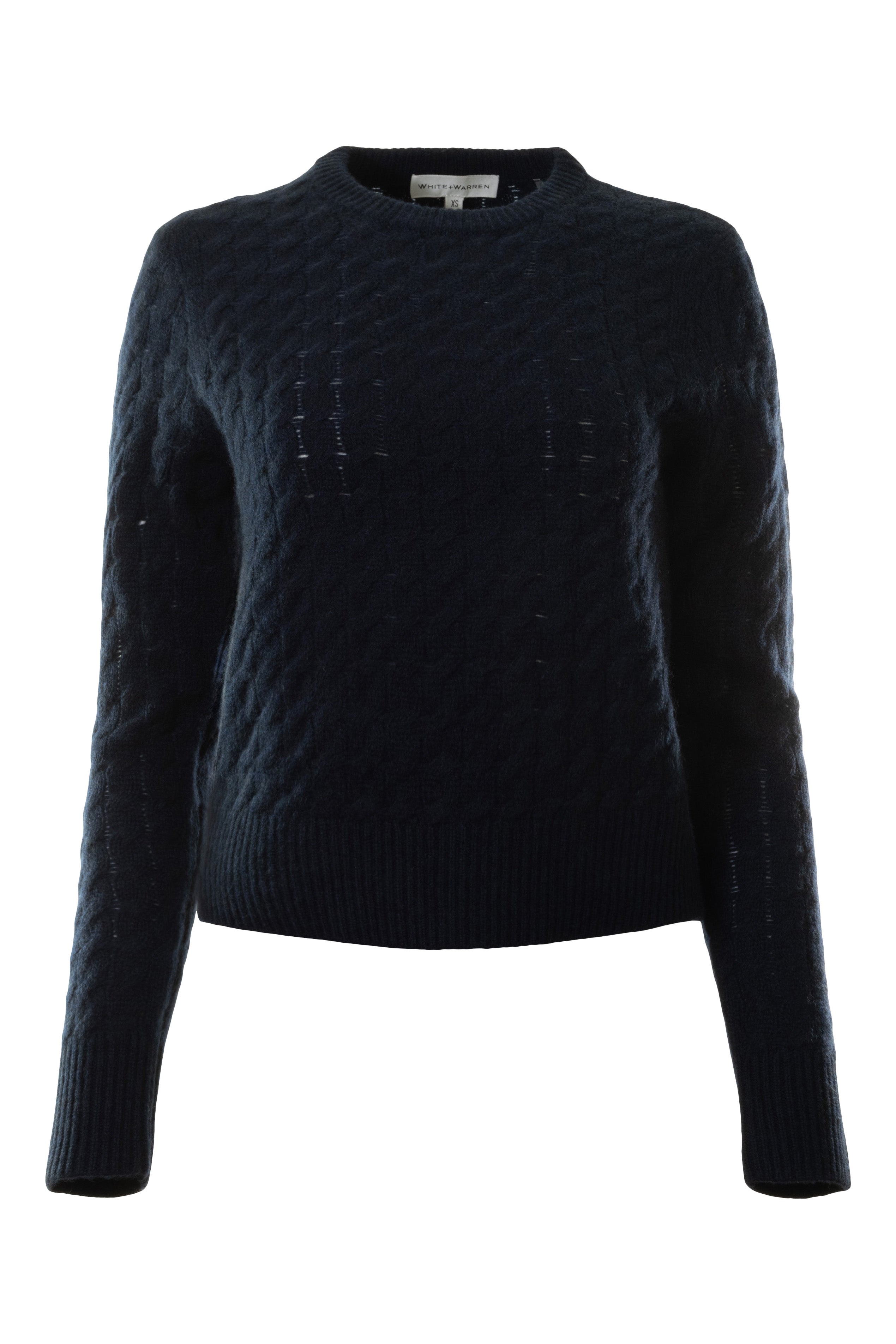 White & Warren Cashmere Cable Crewneck in Deep Navy