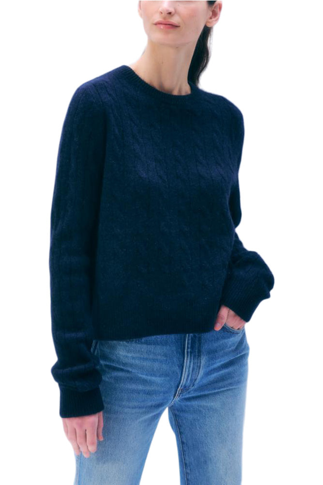 White & Warren Cashmere Cable Crewneck in Deep Navy