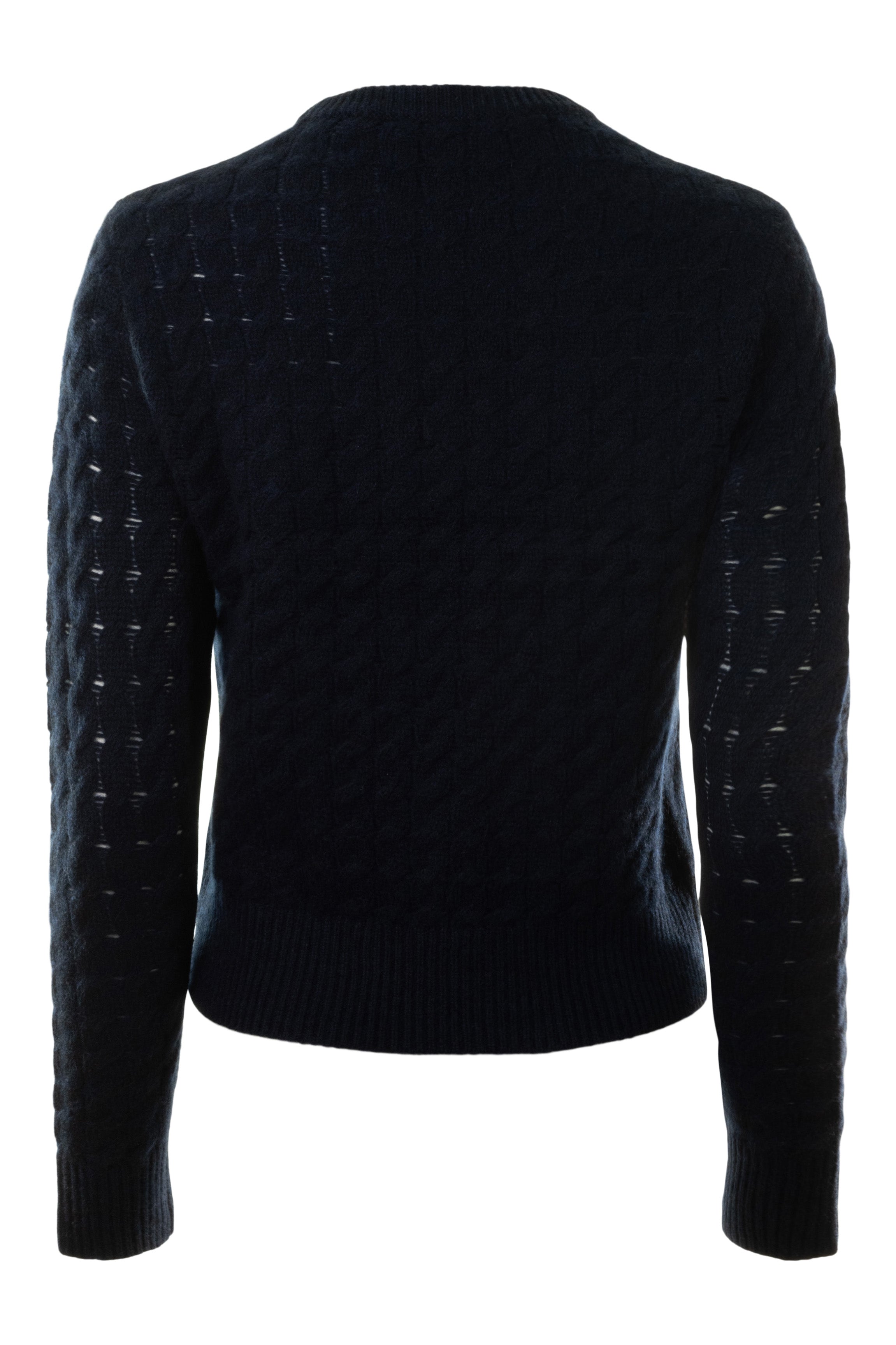 White & Warren Cashmere Cable Crewneck in Deep Navy
