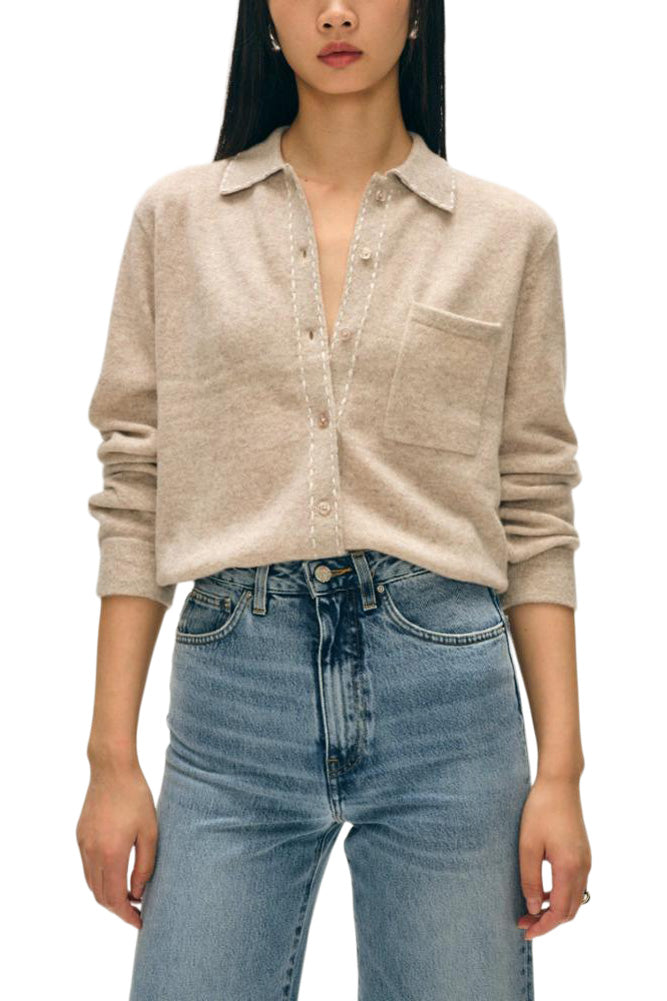 White & Warren Cashmere Embroidered Stitch Shirt