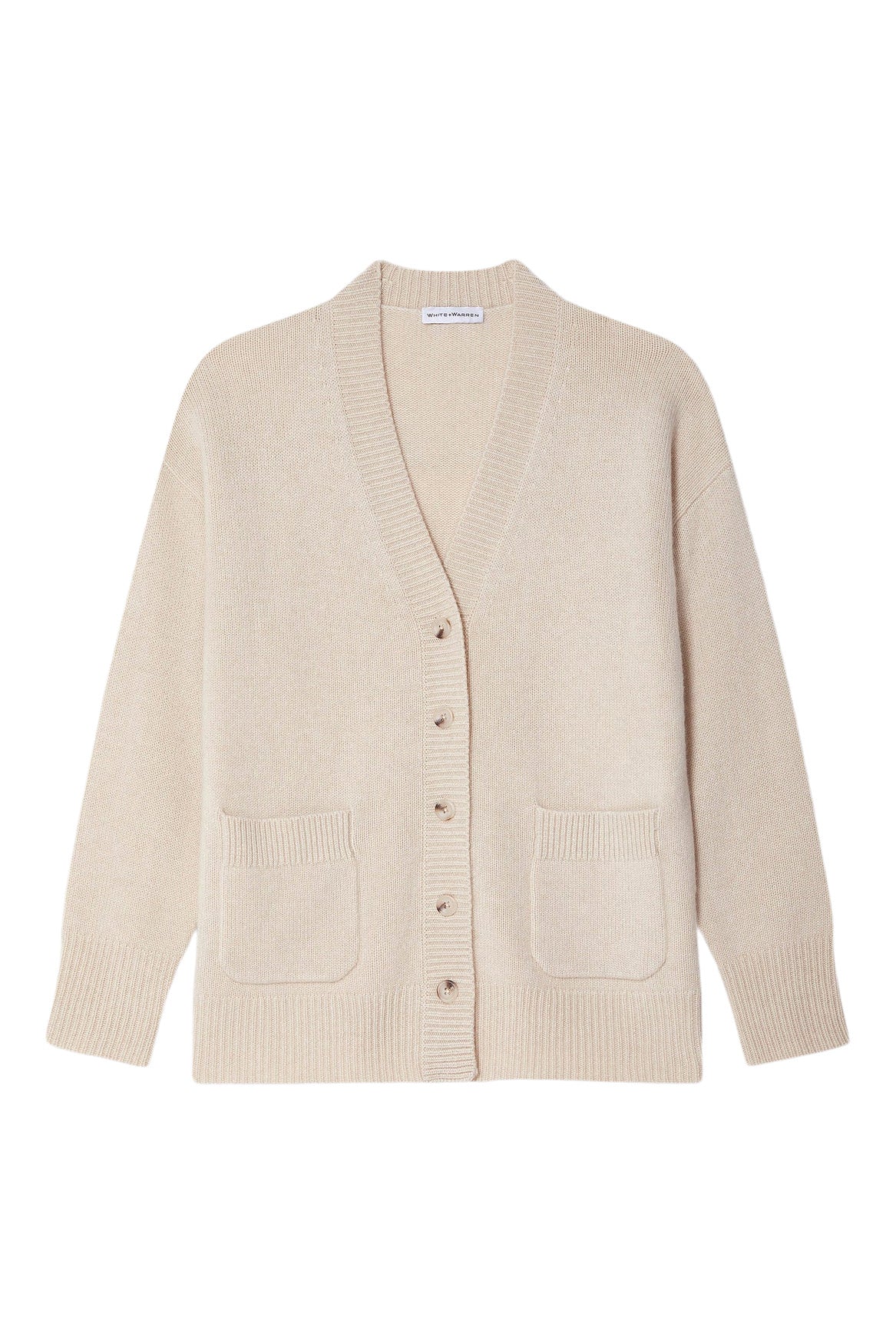White & Warren Cashmere Luxe Pocket Cardigan in Natural Heather