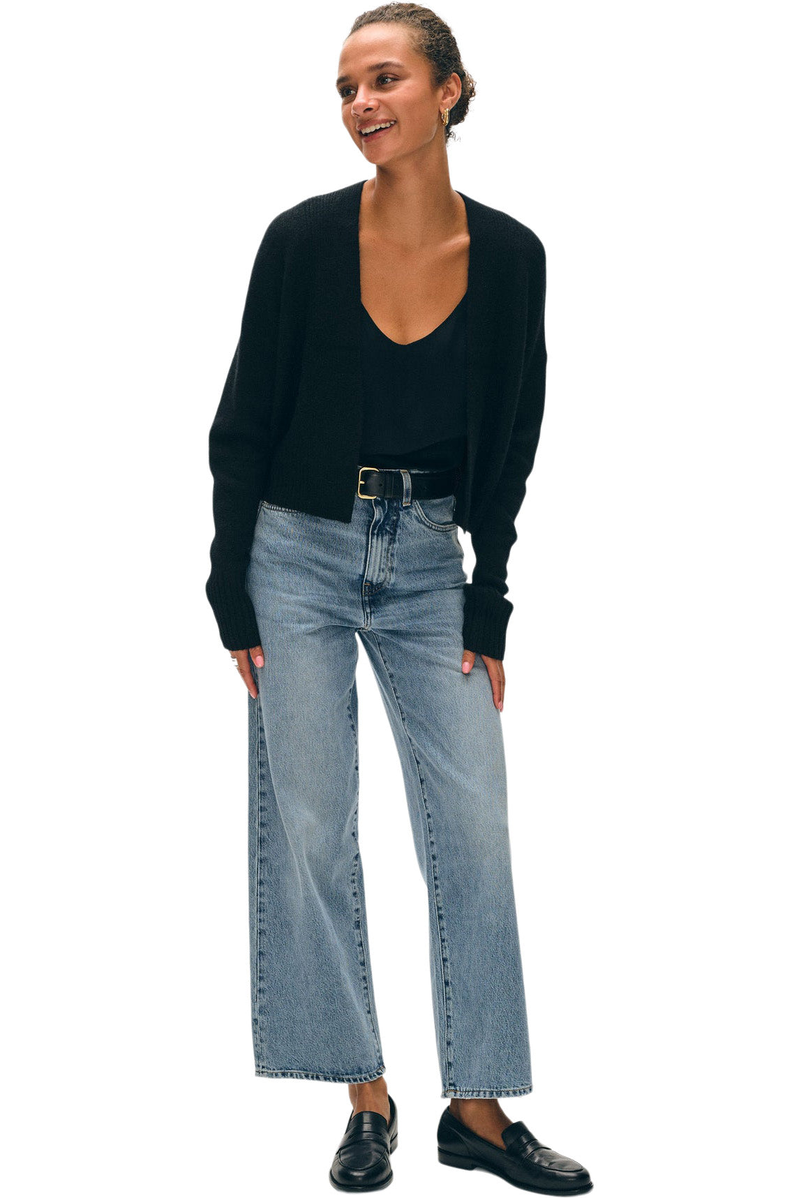 White & Warren Cashmere Open Front Cardigan in Black
