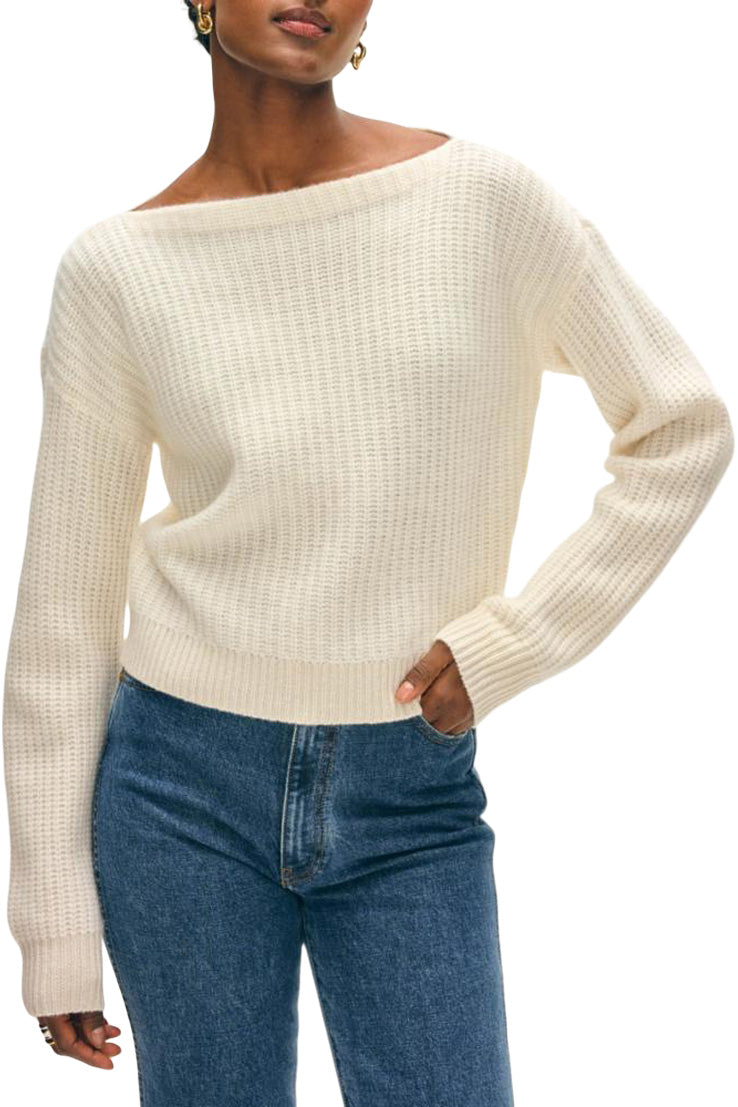White & Warren Cashmere Ribbed Boatneck Sweater