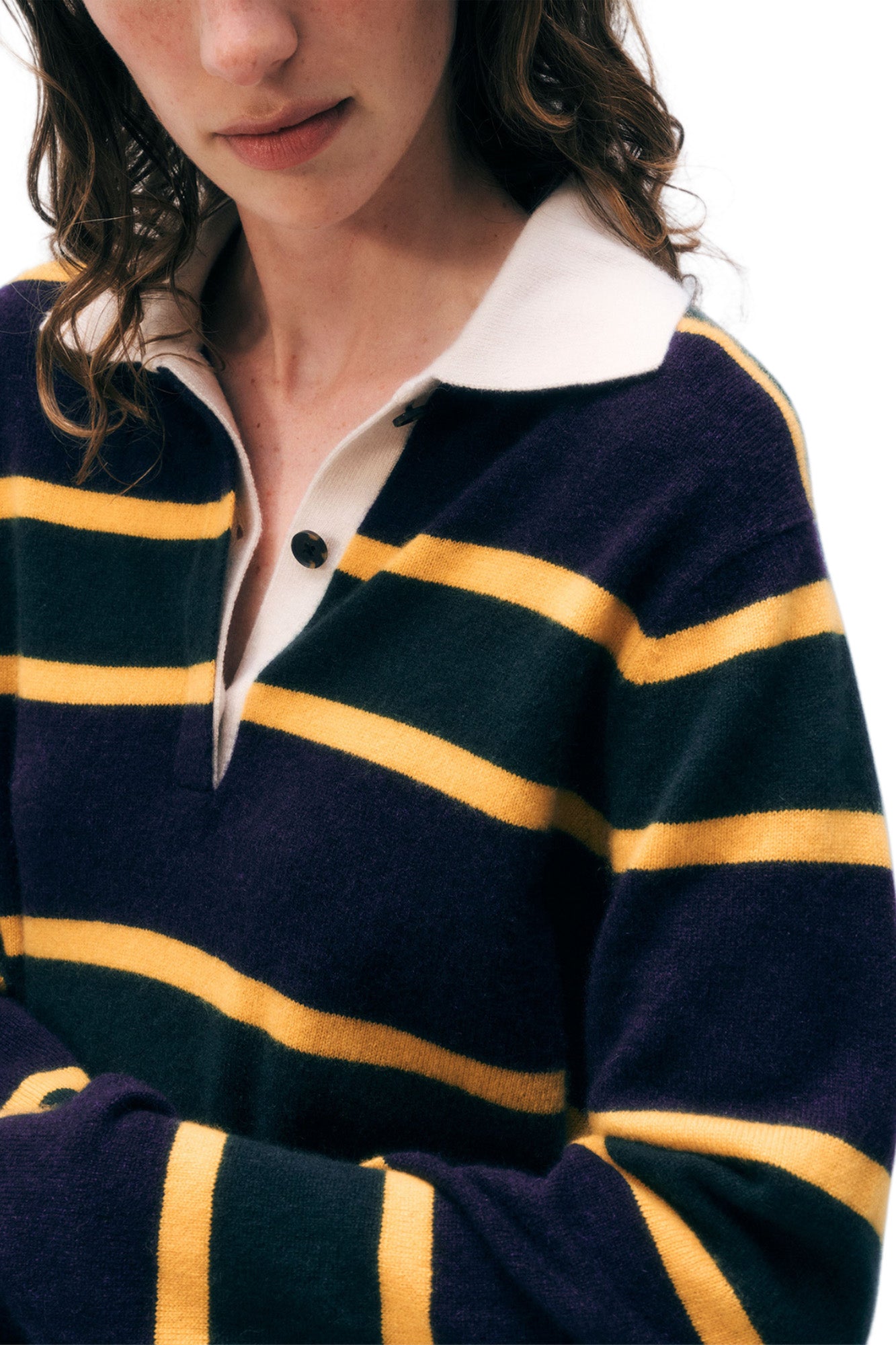 White & Warren Cashmere Rugby Polo in Deep Navy Rugby