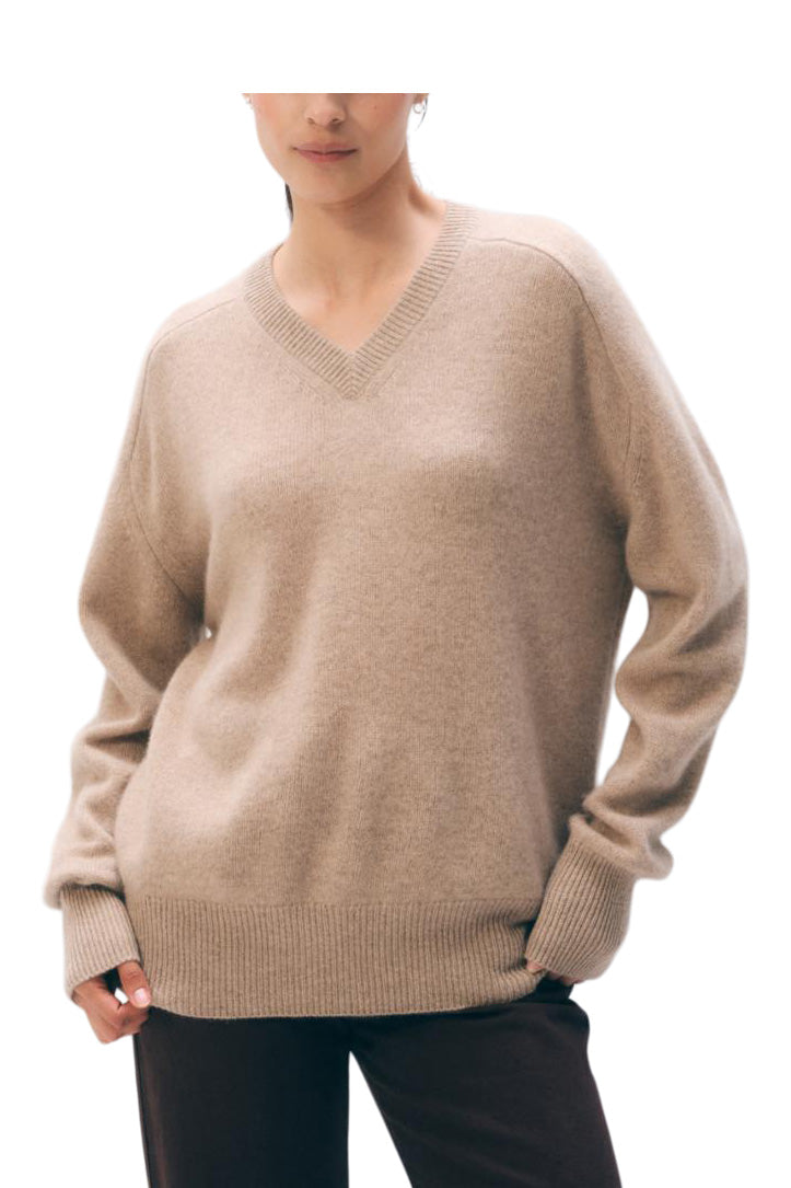 White & Warren Cashmere Saddle Sleeve V-neck Sweater