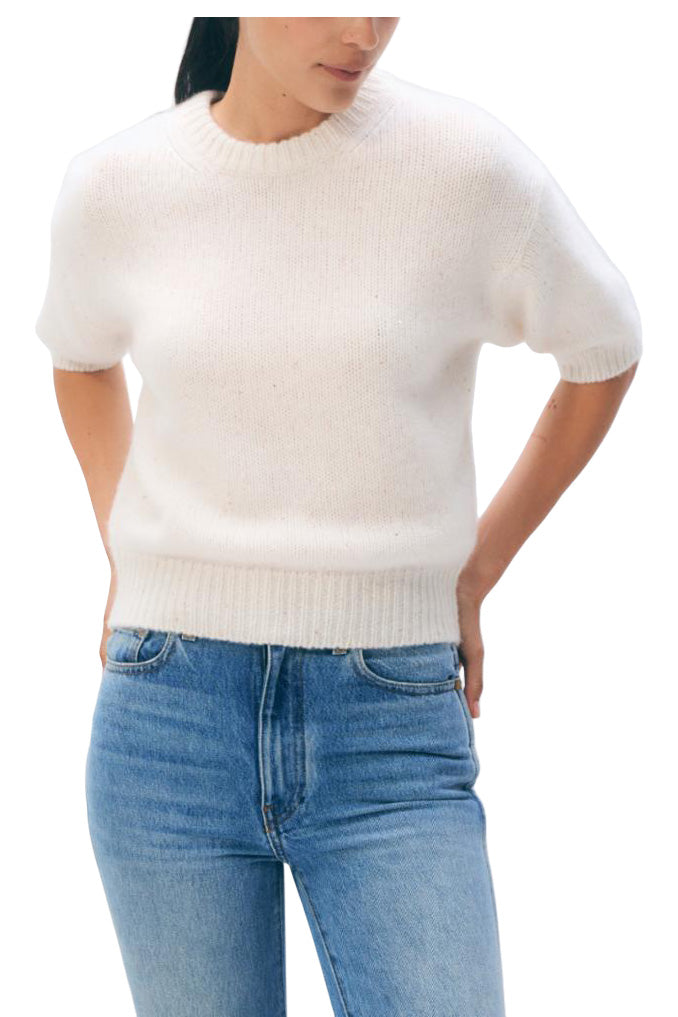 White & Warren Cashmere Shine Tee in Soft White Shine