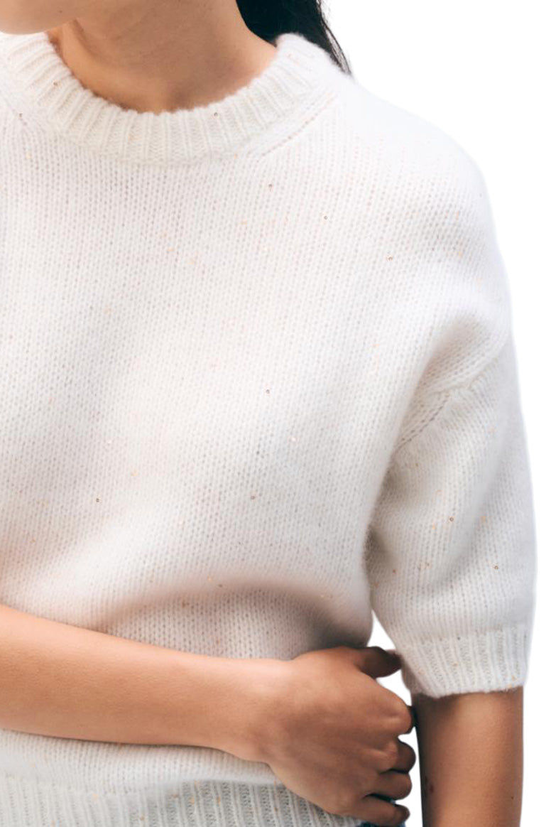 White & Warren Cashmere Shine Tee in Soft White Shine