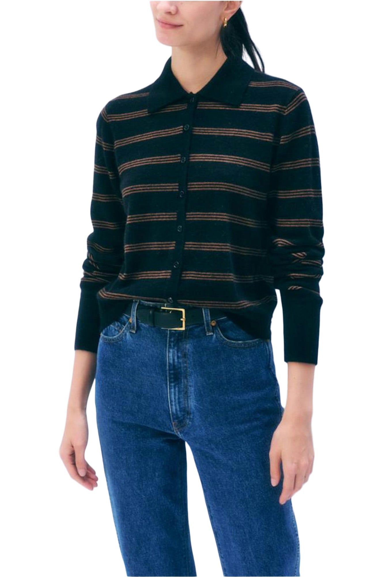White & Warren Cashmere Striped Cardigan