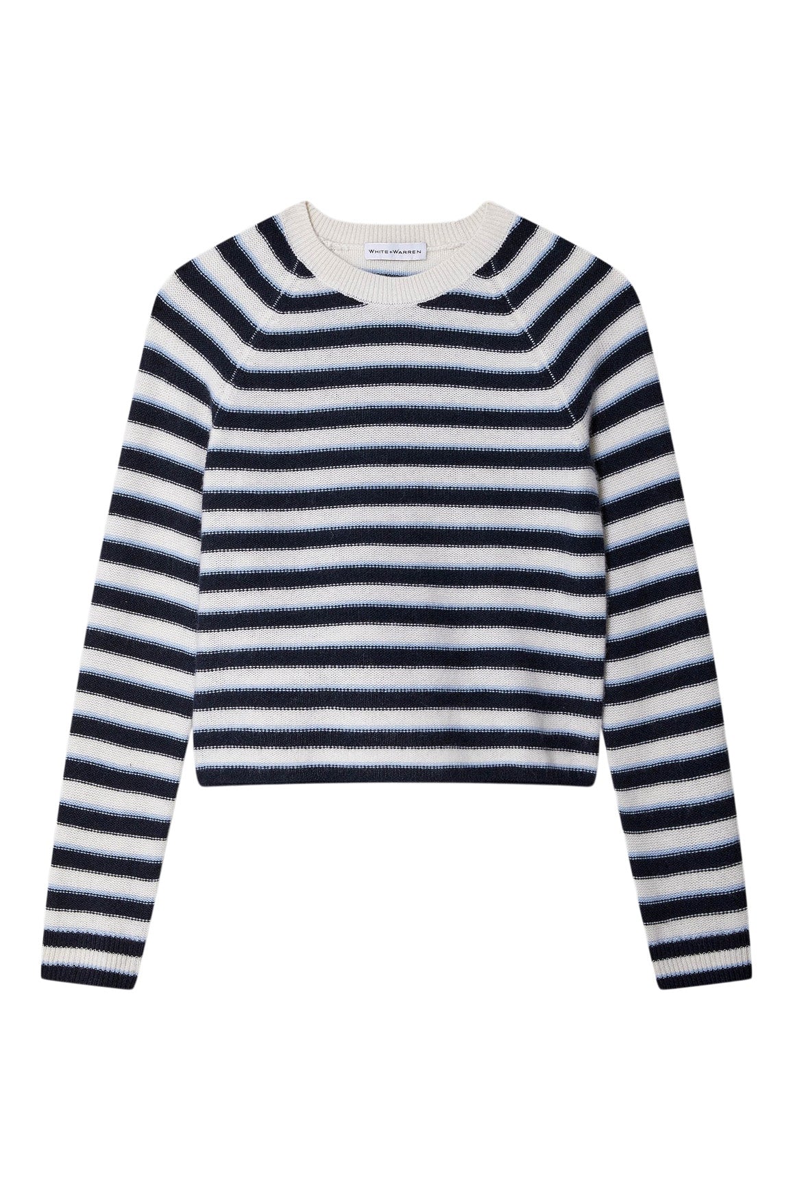White & Warren Cashmere Striped Sweatshirt
 in Soft White Combo