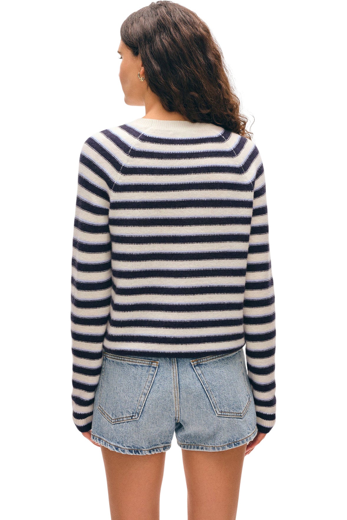 White & Warren Cashmere Striped Sweatshirt
 in Soft White Combo