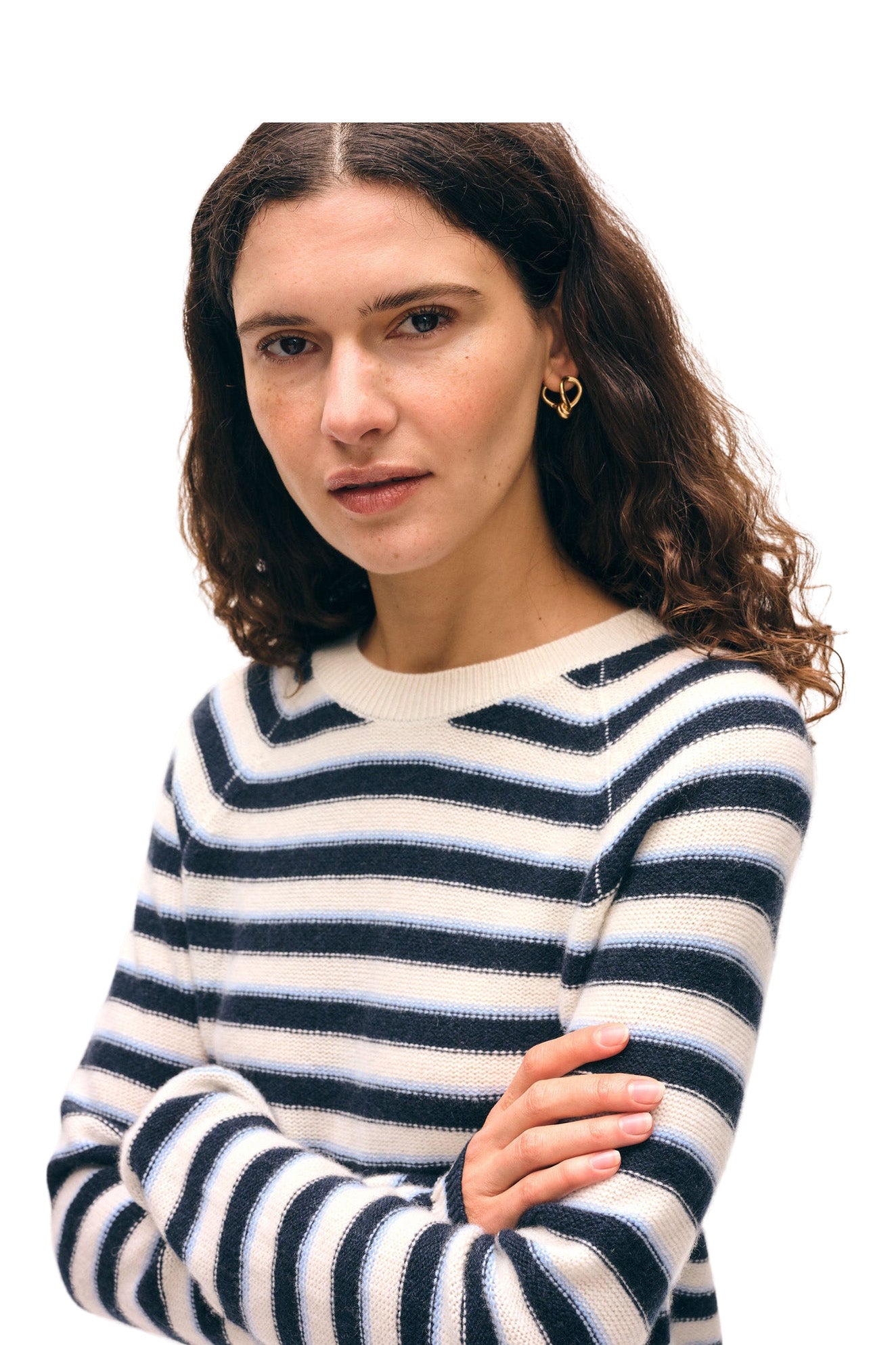 White & Warren Cashmere Striped Sweatshirt
 in Soft White Combo