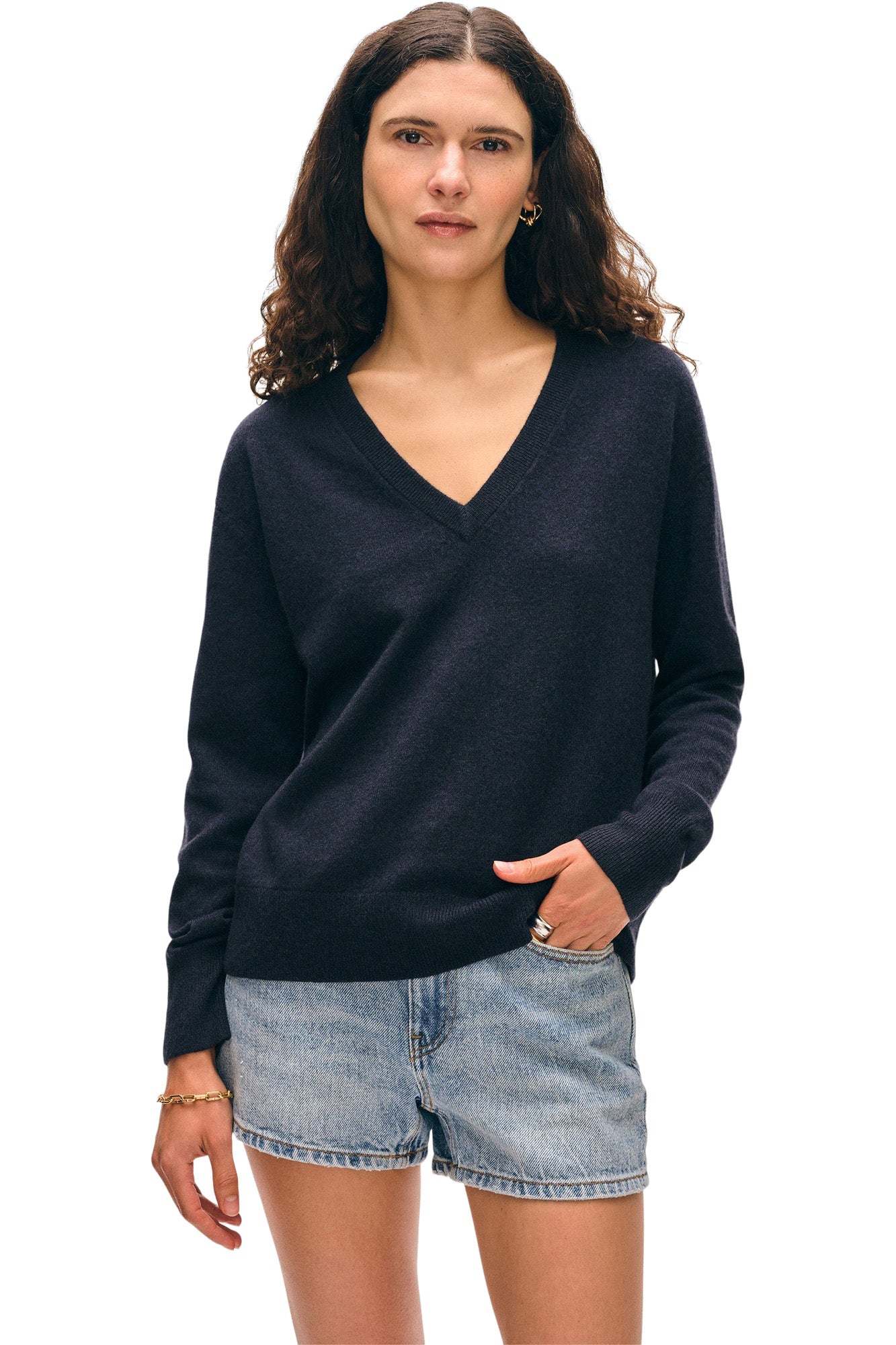 White & Warren Cashmere V-neck Sweater