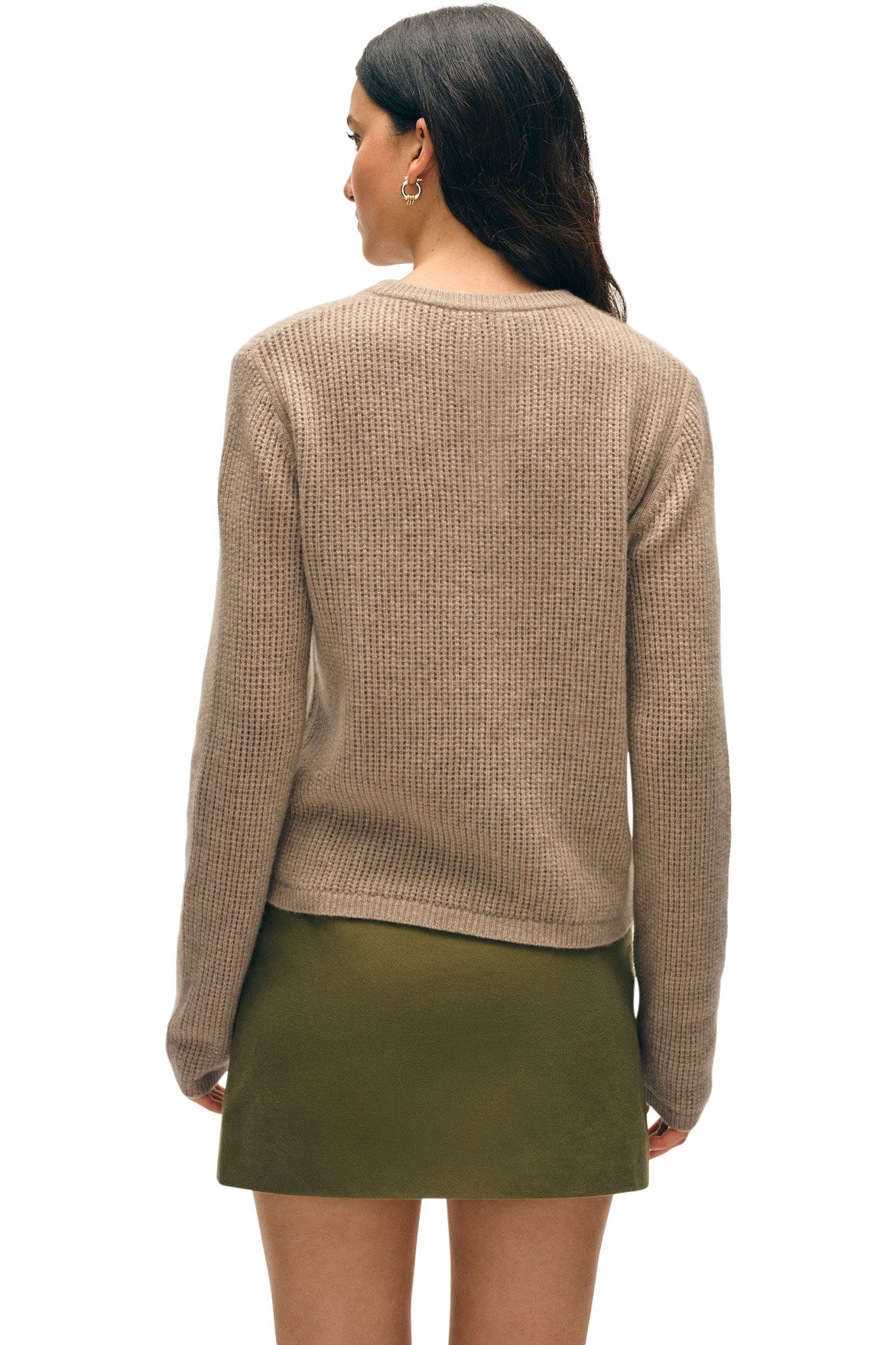 White & Warren Cashmere Waffle Mesh Crewneck
 in Taupe Heather