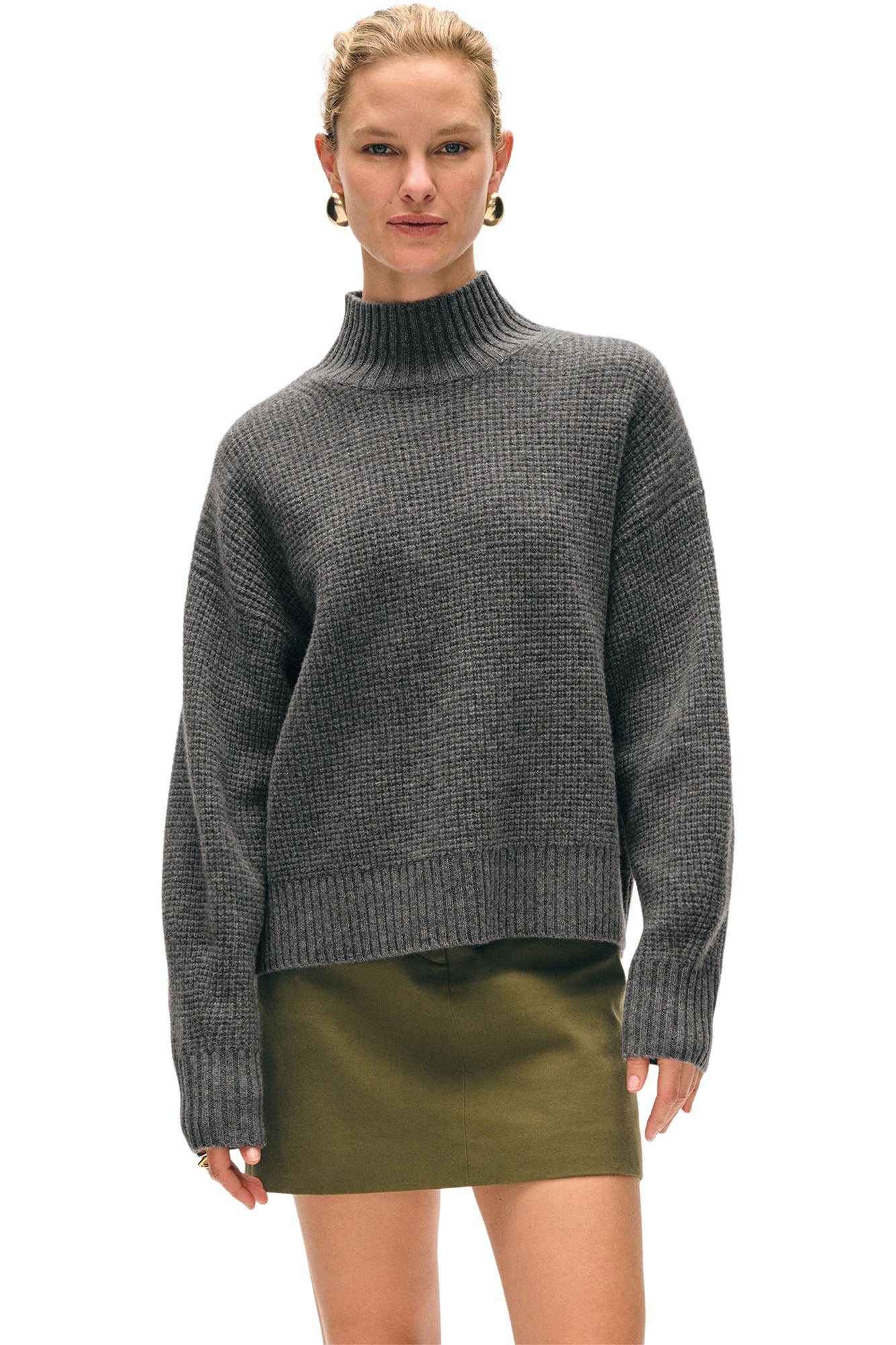 White & Warren Cashmere Waffle Standneck
