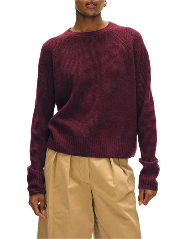 White & Warren Cashmere Waffle Sweatshirt in Sangria