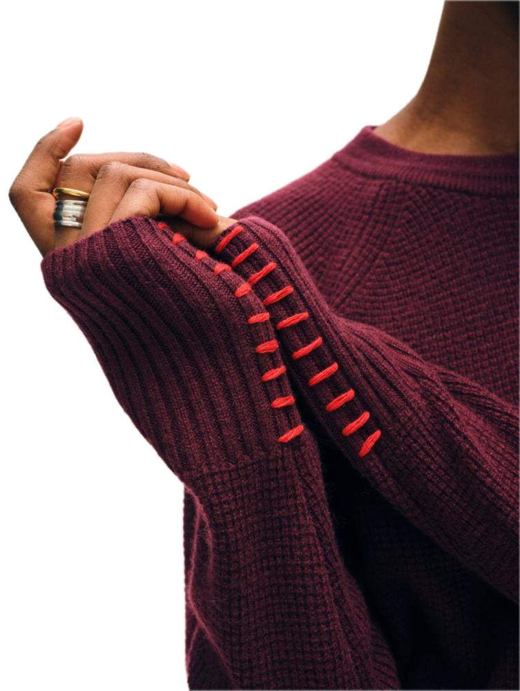 White & Warren Cashmere Waffle Sweatshirt in Sangria