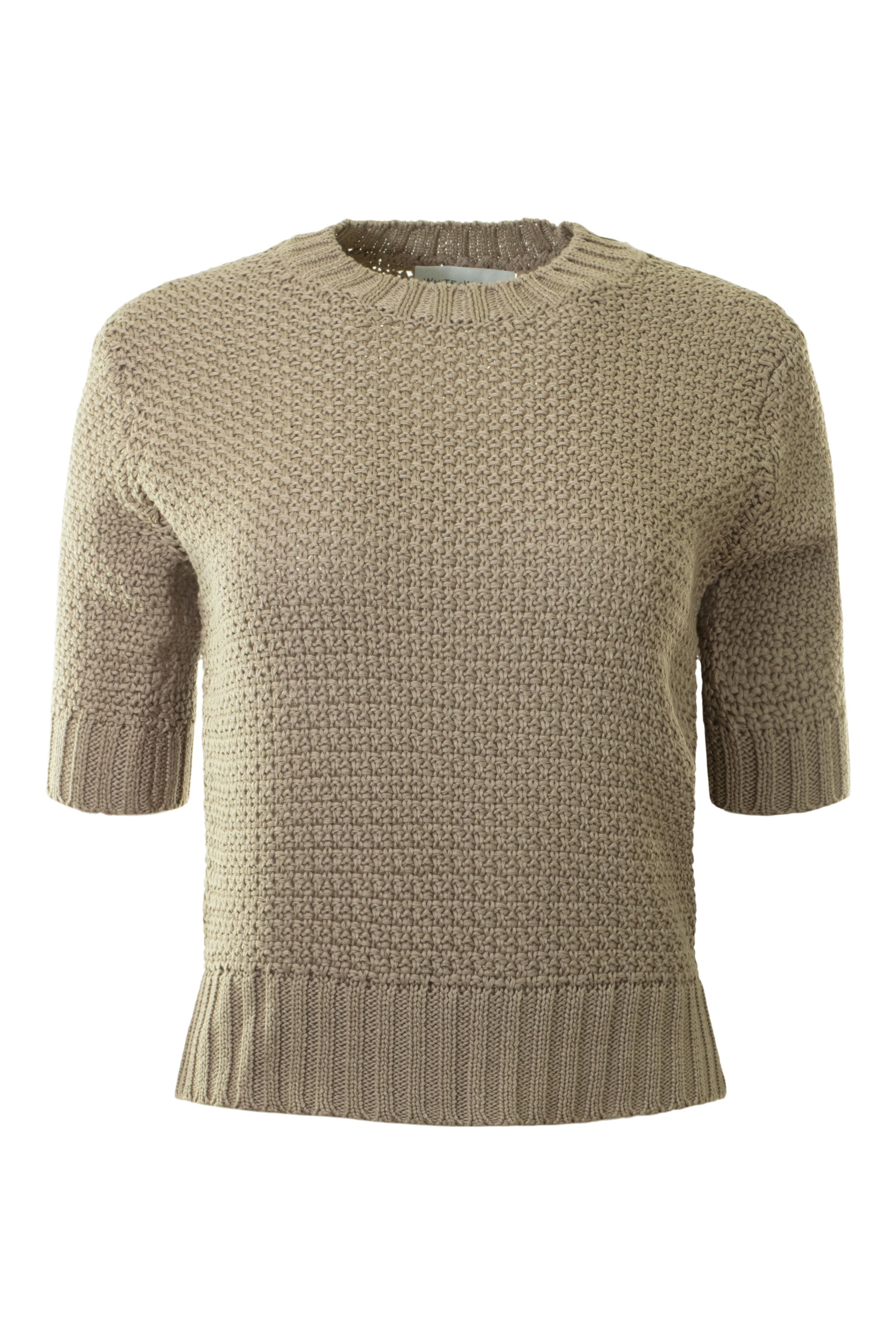 White & Warren Mercerized Cotton Textured Sweater in Warm Stone