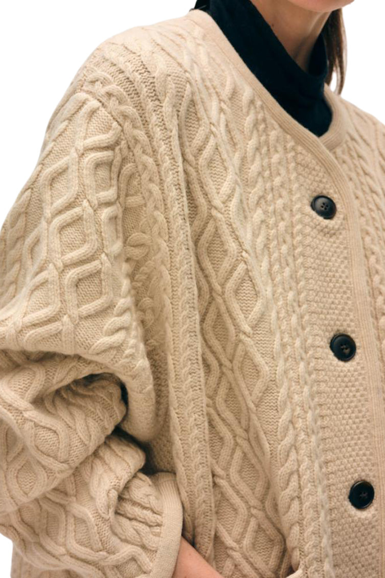 White & Warren Merino Luxe Cable Coat in Honey Cream